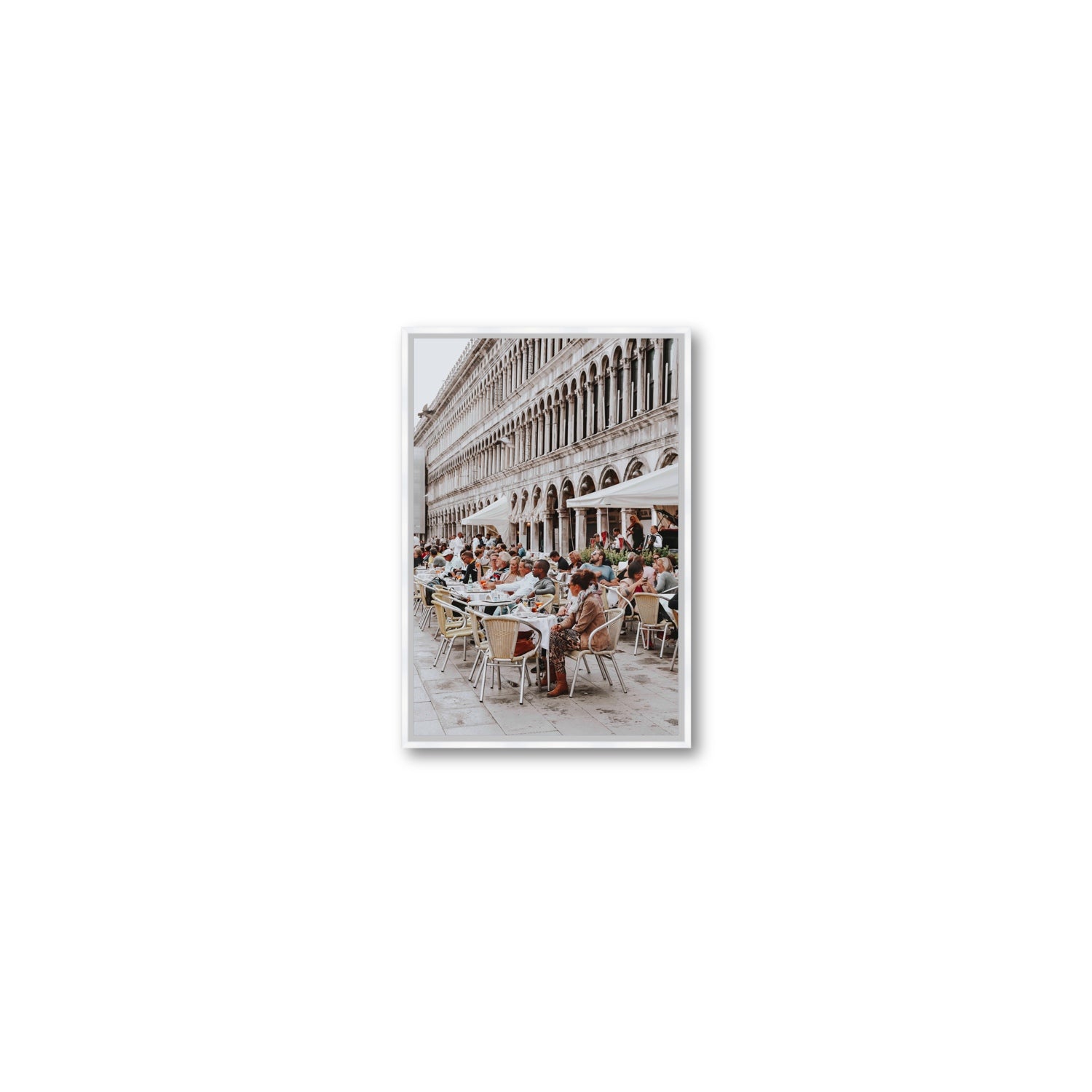 Lunchbreak Venice Italian wall art Small fine art canvas in white float frame