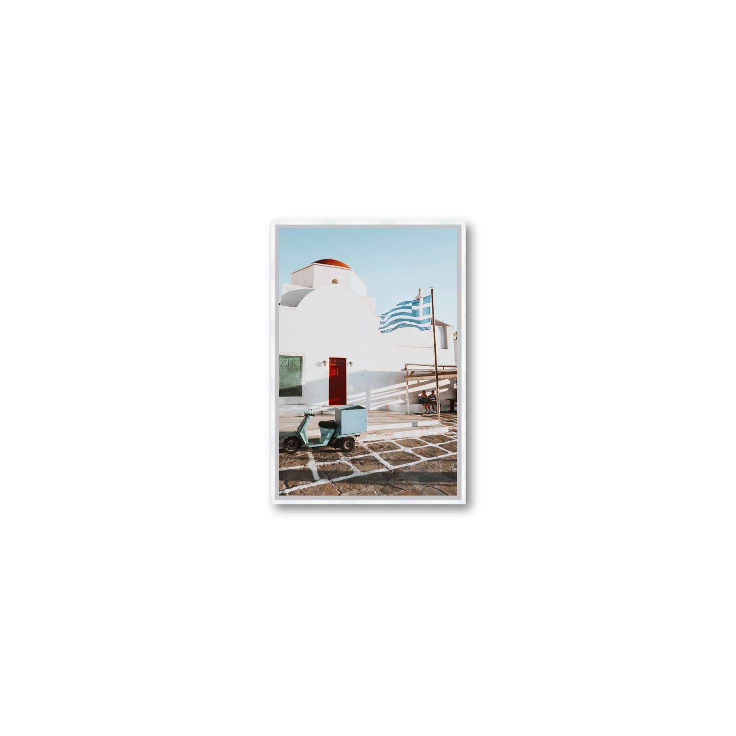 Mykonos Postcard fine art print, Mykonos, Greece, Small, White Float Frame, Fine Art Canvas