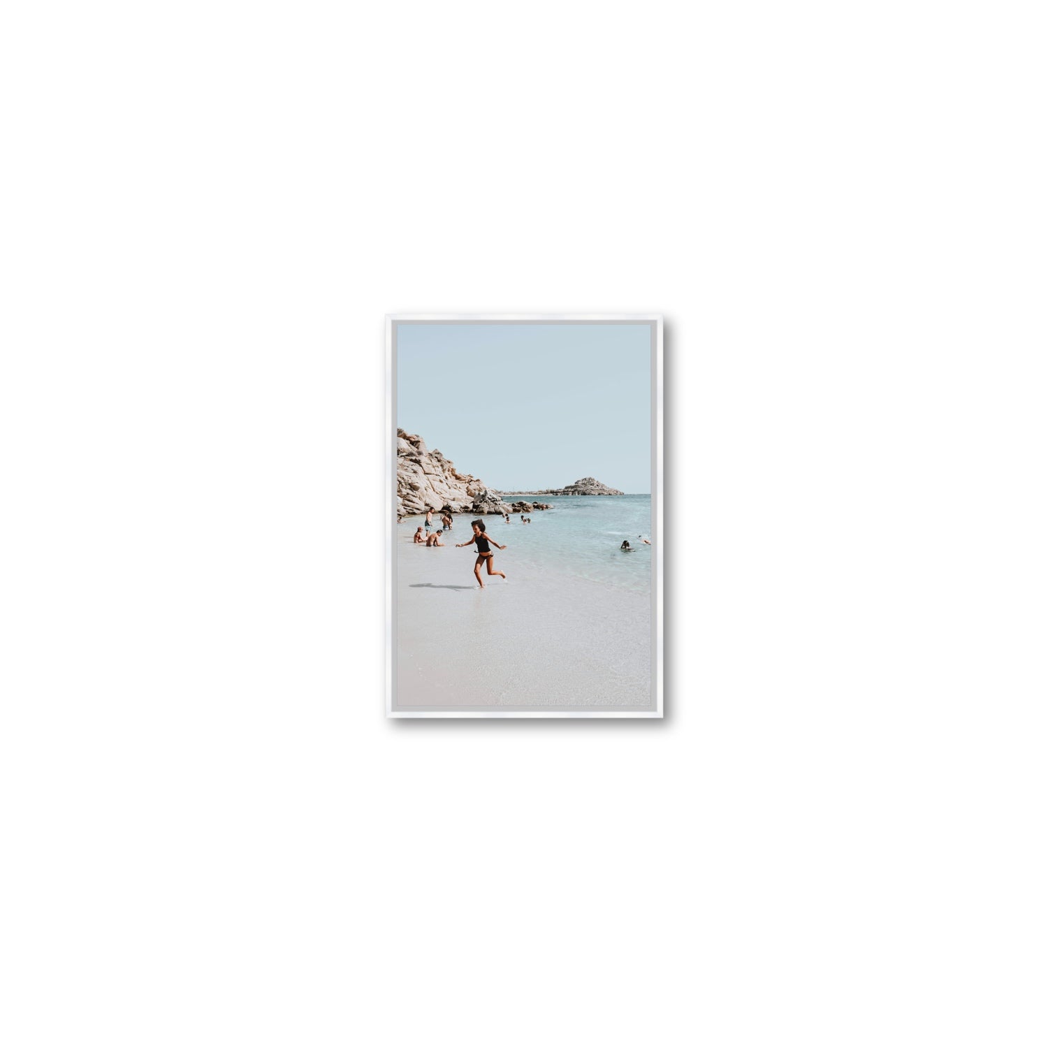 Skipping Angel Mykonos Greek island decor wall art Small fine art canvas in white float frame