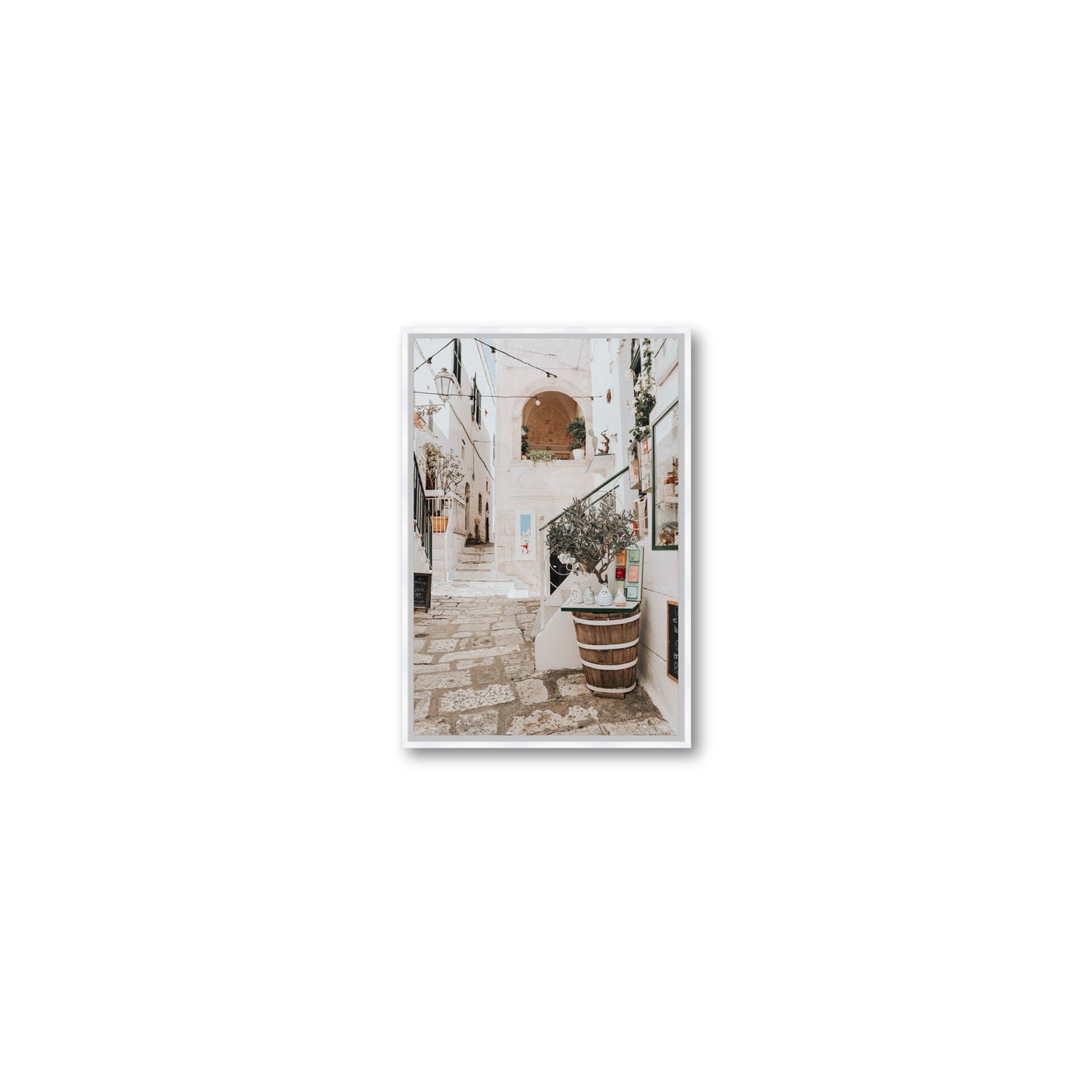Olive Tree Lane Puglia Ostuni Mediterranean decor wall art Small fine art canvas in white float frame