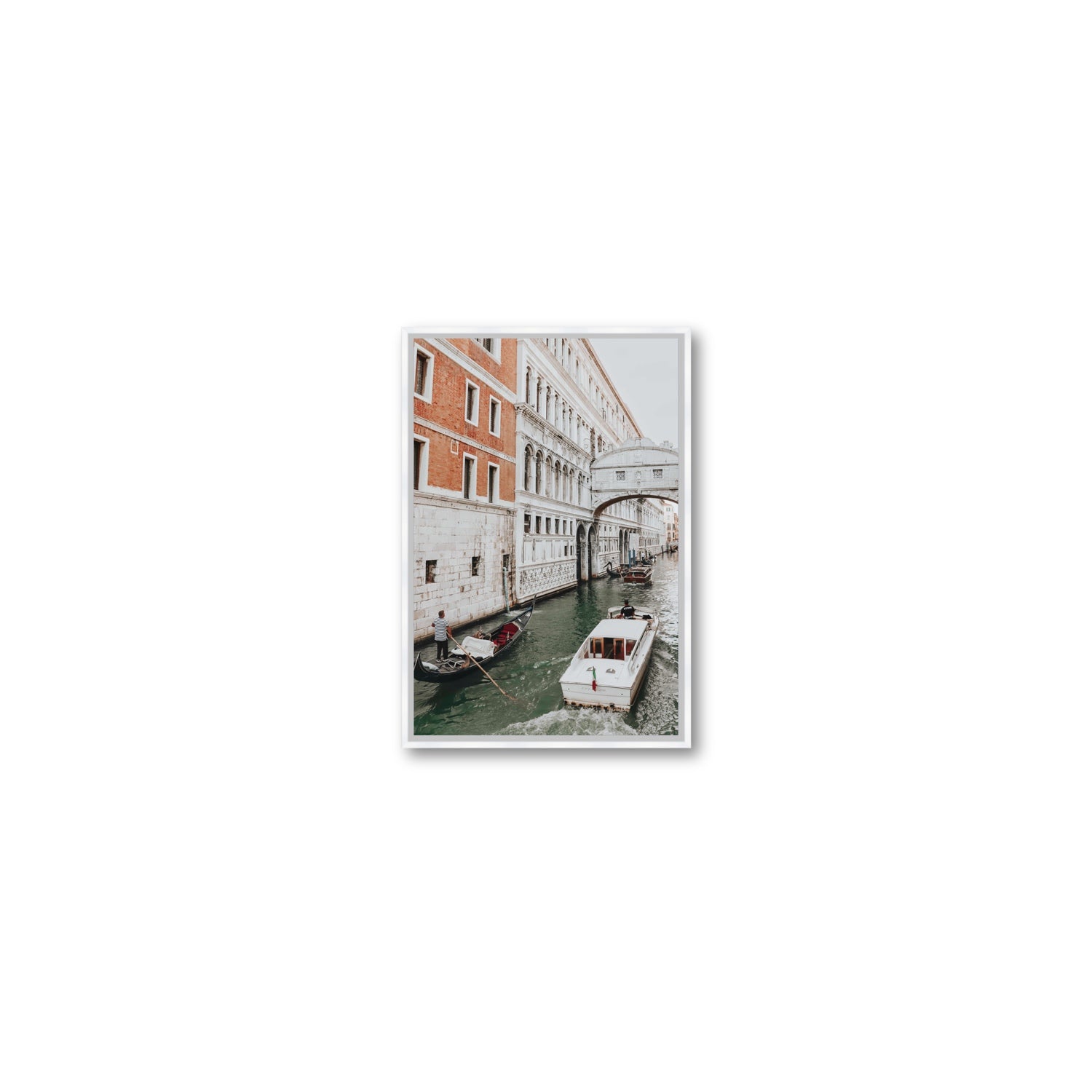 Under the Bridge Venice Gondola Italian wall art Small fine art canvas in white float frame