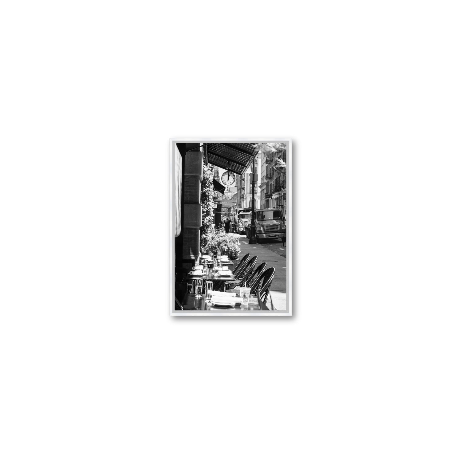 Mercer Street New York NYC Black & White wall art Small fine art canvas in white float frame