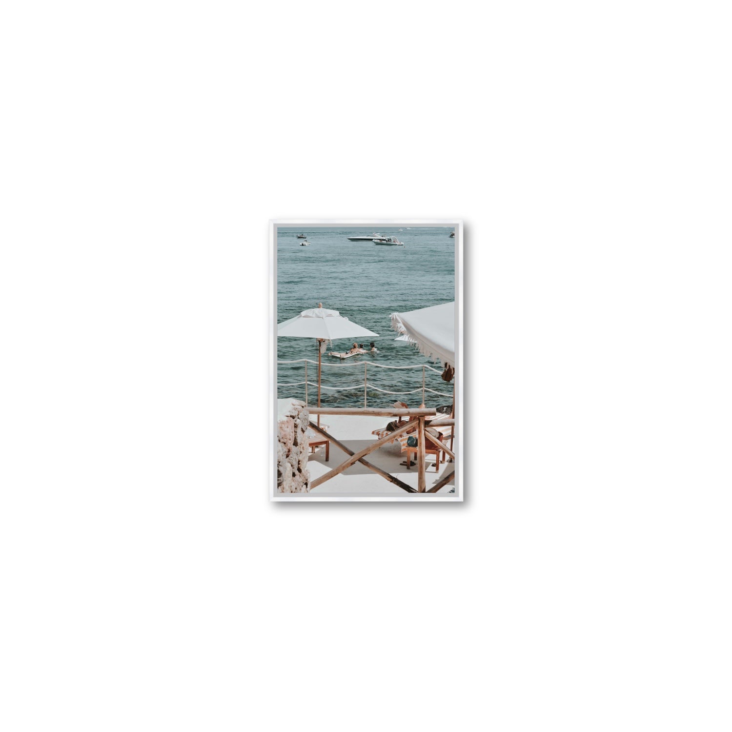 Hideaway Tuscany coastal Mediterranean wall art Small fine art canvas in white float frame