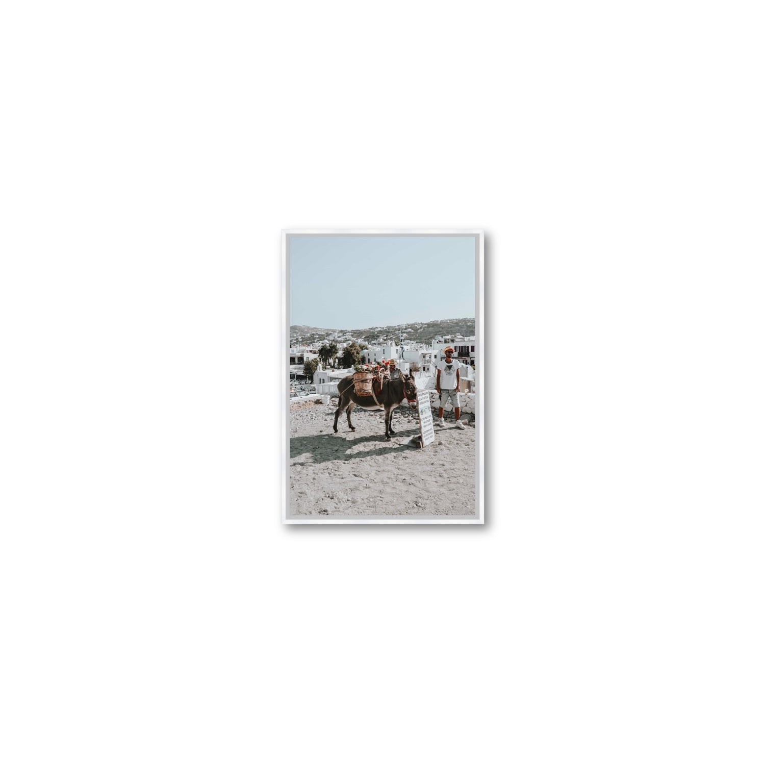 Let The Journey Begin Mykonos Greek island wall art Small fine art canvas in white float frame