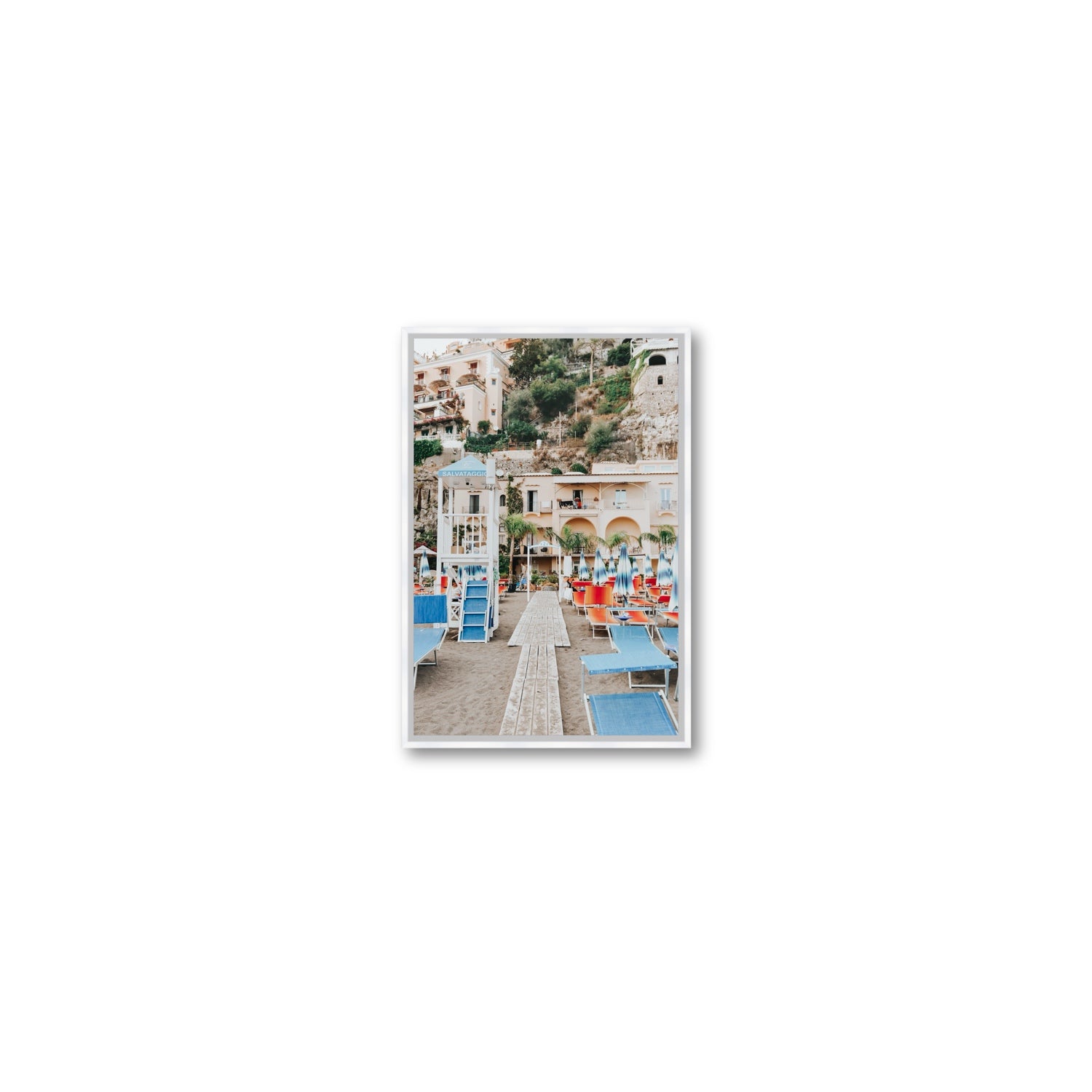 Torre Di Salvataggio fine art print, Positano, Italy, Small, White Float Frame, Fine Art Canvas