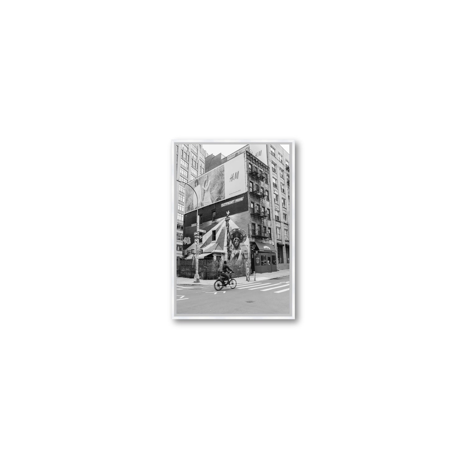 Shadows Of Liberty New York NYC Black & White wall art Small fine art canvas in white float frame