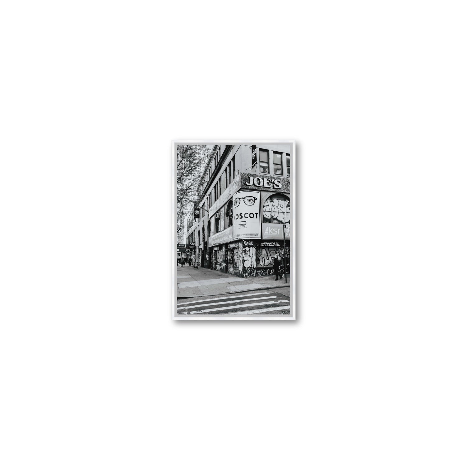 Lower East Side Murals New York NYC Black & White wall art Small fine art canvas in white float frame