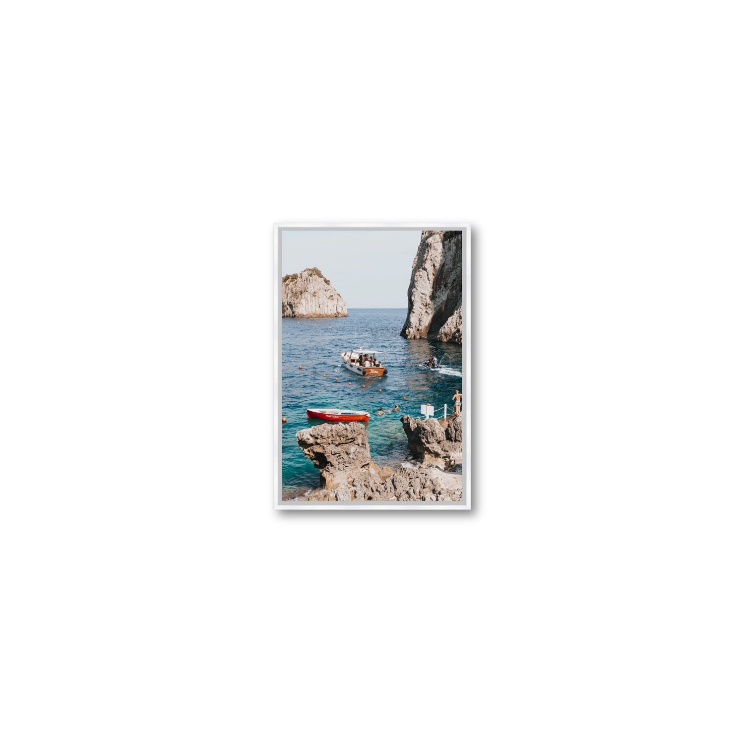 Set Sail fine art print, Capri, Italy, Small, White Float Frame, Fine Art Canvas
