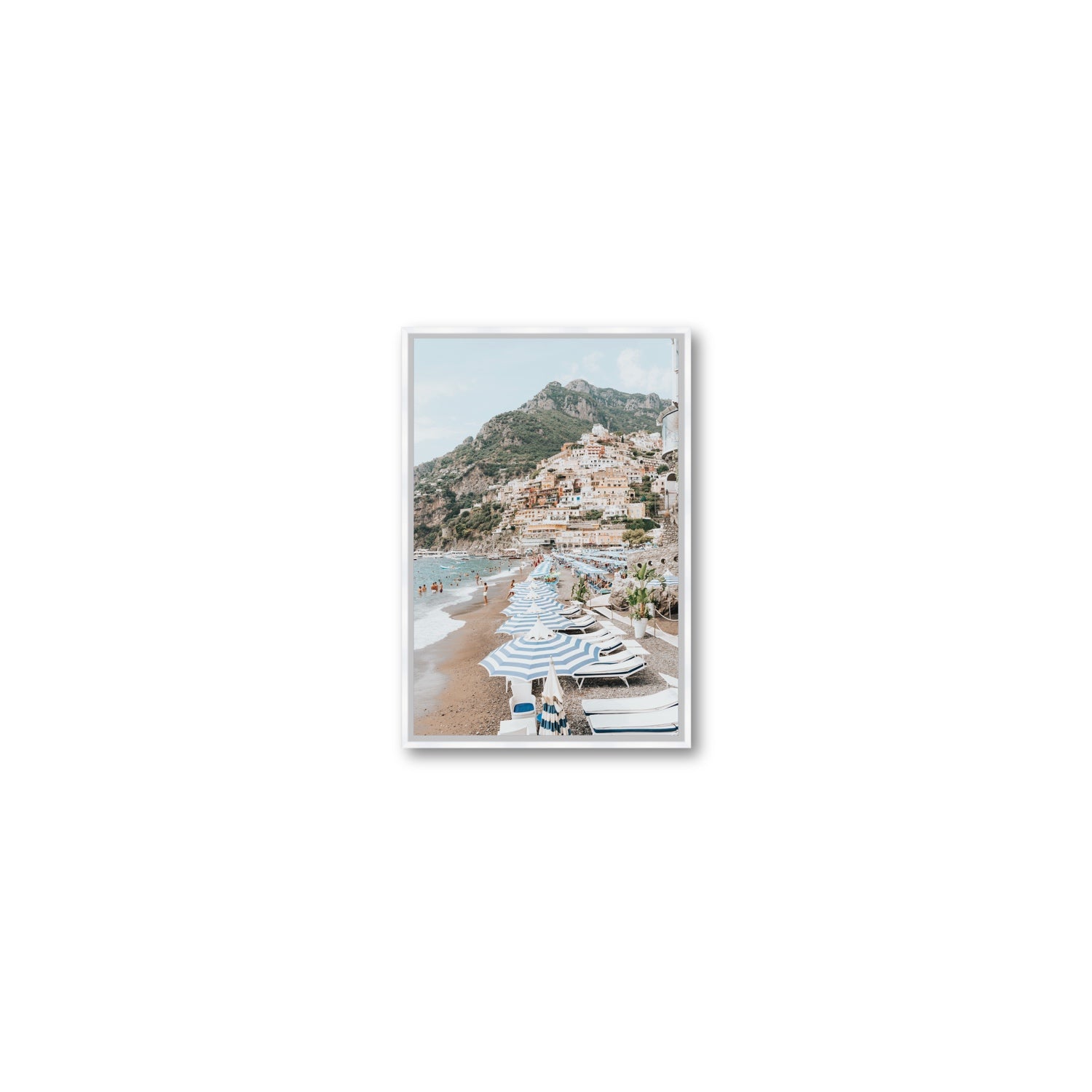 The Cliffside Village fine art print, Positano, Italy, Small, White Float Frame, Fine Art Canvas