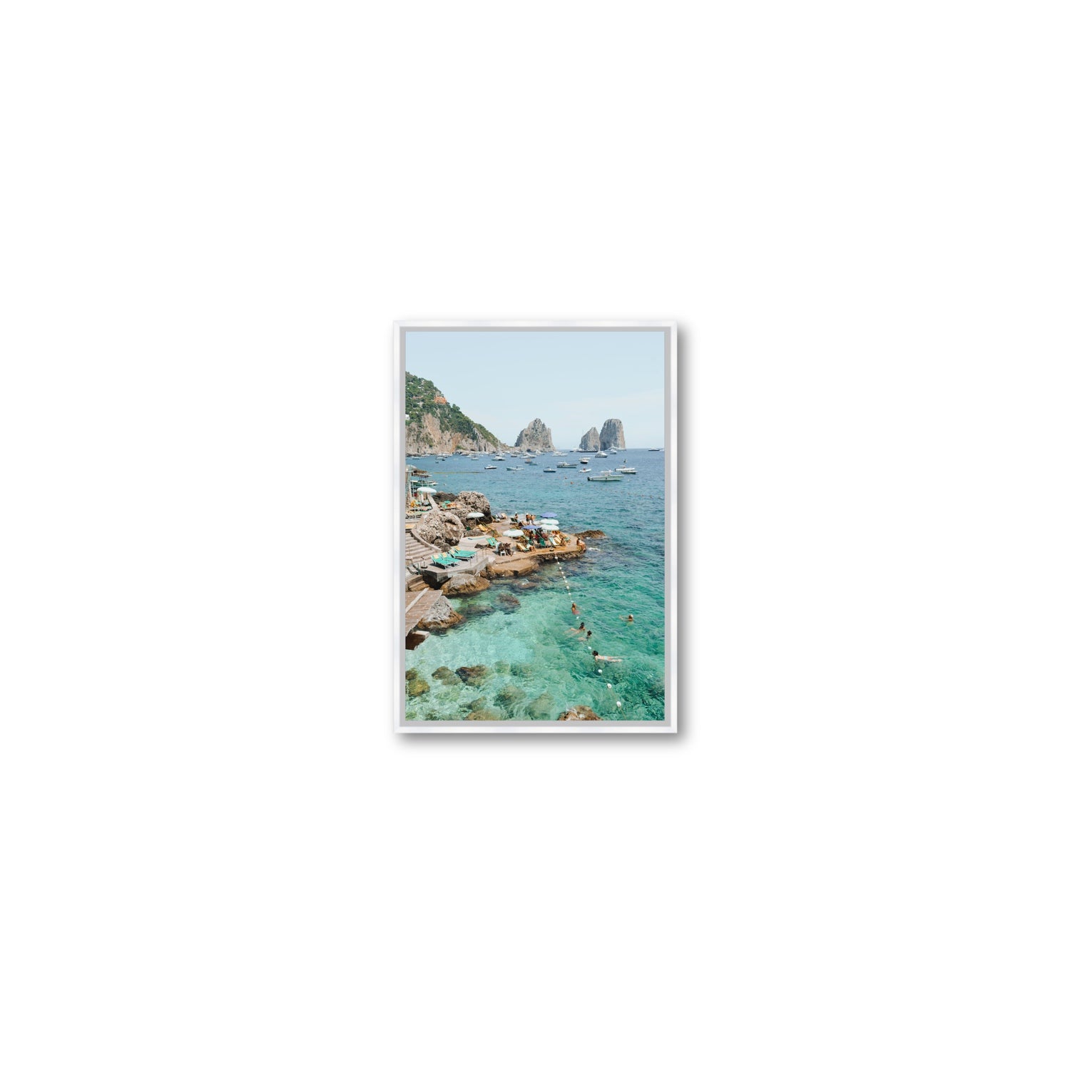 Summertime Blues Capri Mediterranean wall art Small fine art canvas in white float frame