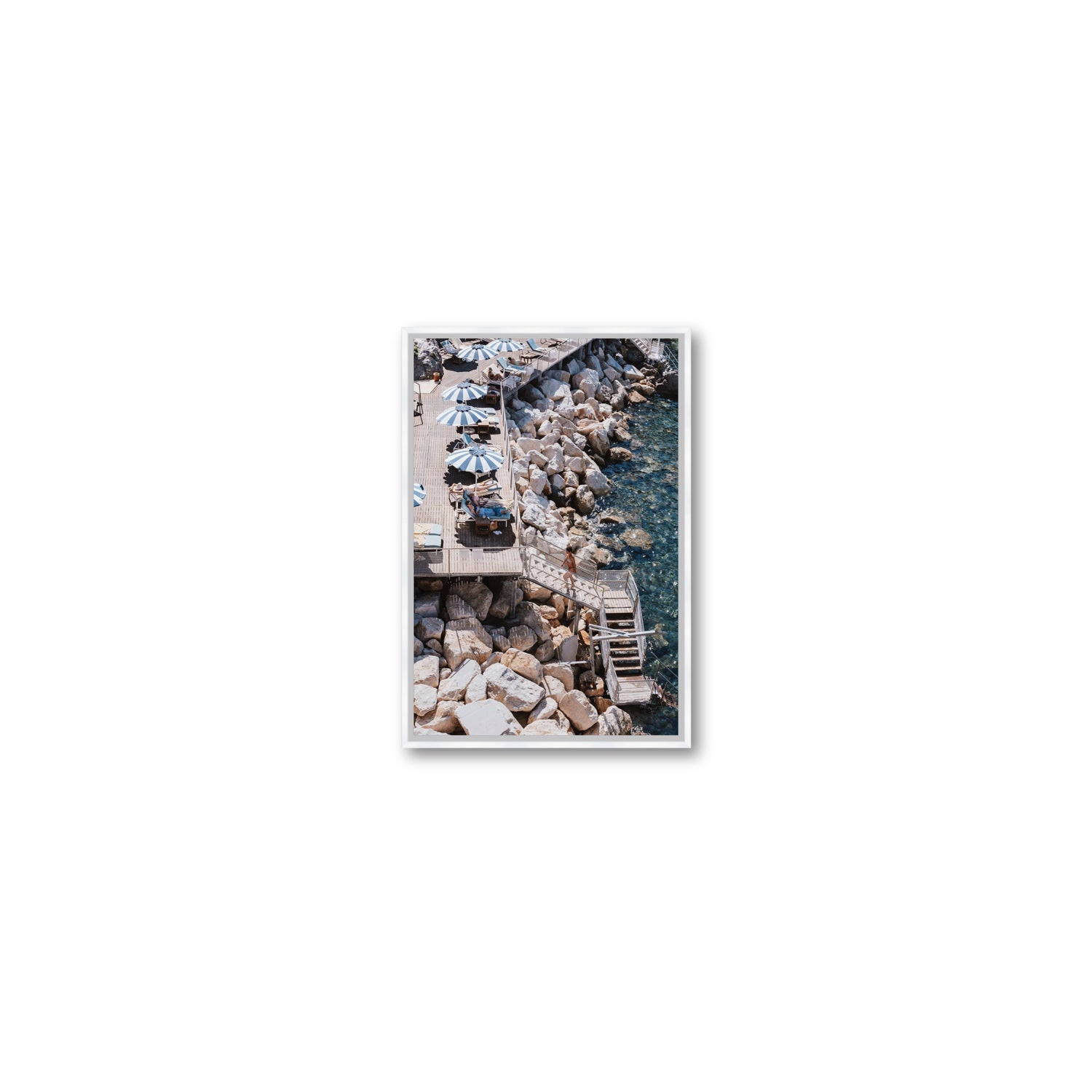 Life On The Shore fine art print, Ischia, Italy, Small, White Float Frame, Fine Art Canvas