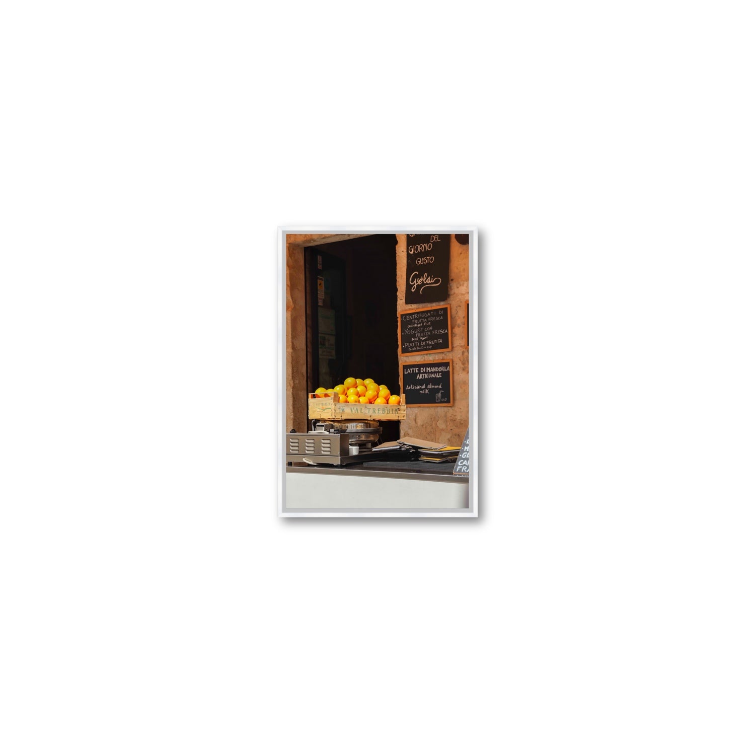 Luminous Citrus Puglia Ostuni Italian wall art Small fine art canvas in white float frame