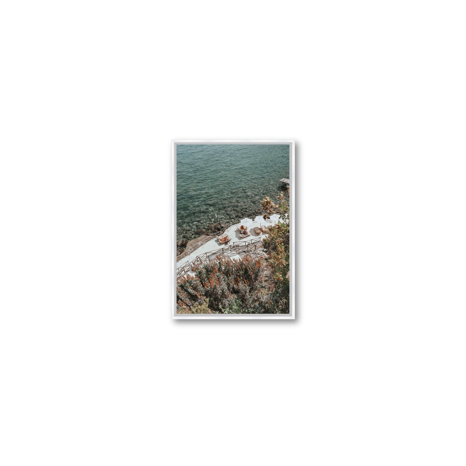 Hidden Gem Tuscany coastal wall art Small fine art canvas in white float frame