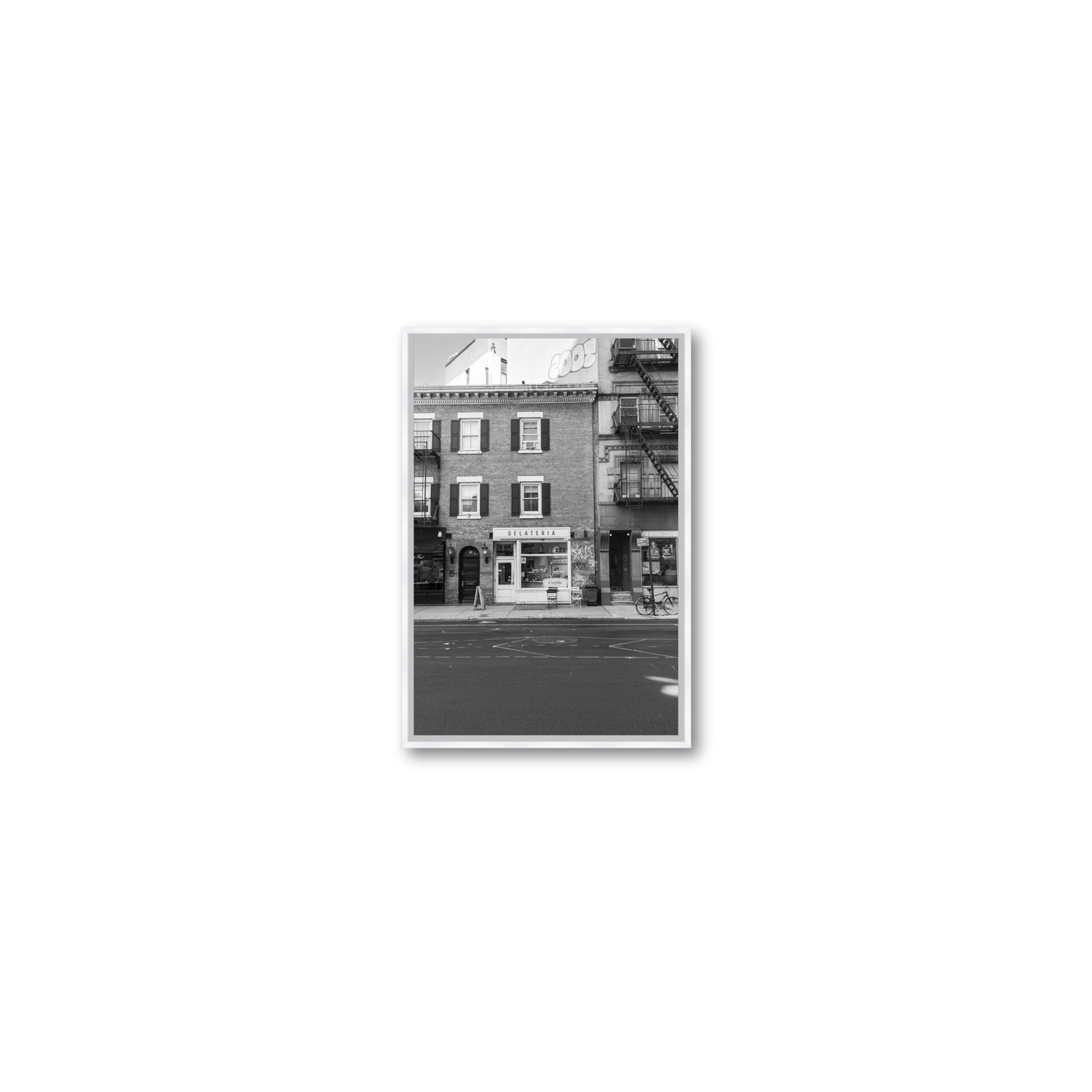 Gelateria New York NYC Black & White wall art Small fine art canvas in white float frame
