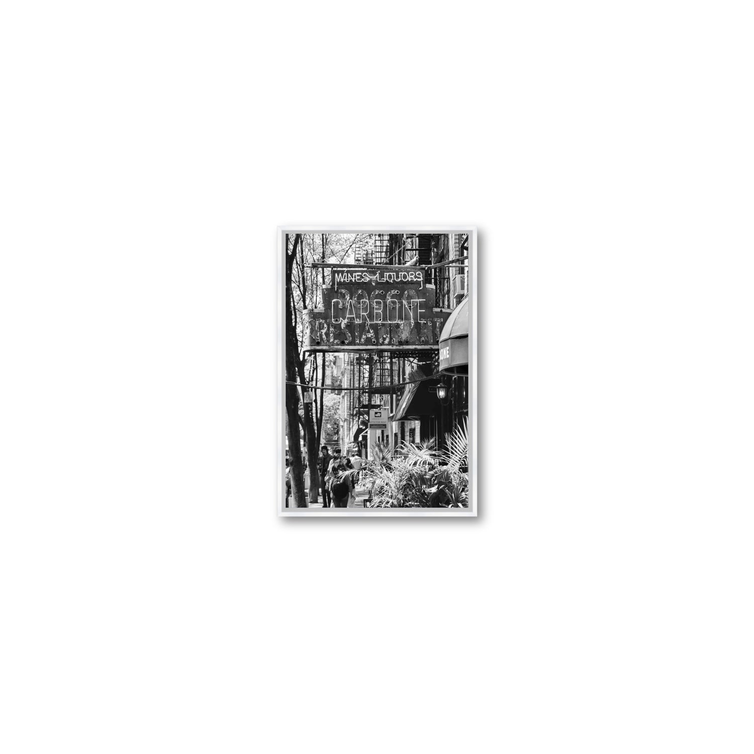 Paparazzi To Pasta New York NYC Black & White wall art Small fine art canvas in white float frame