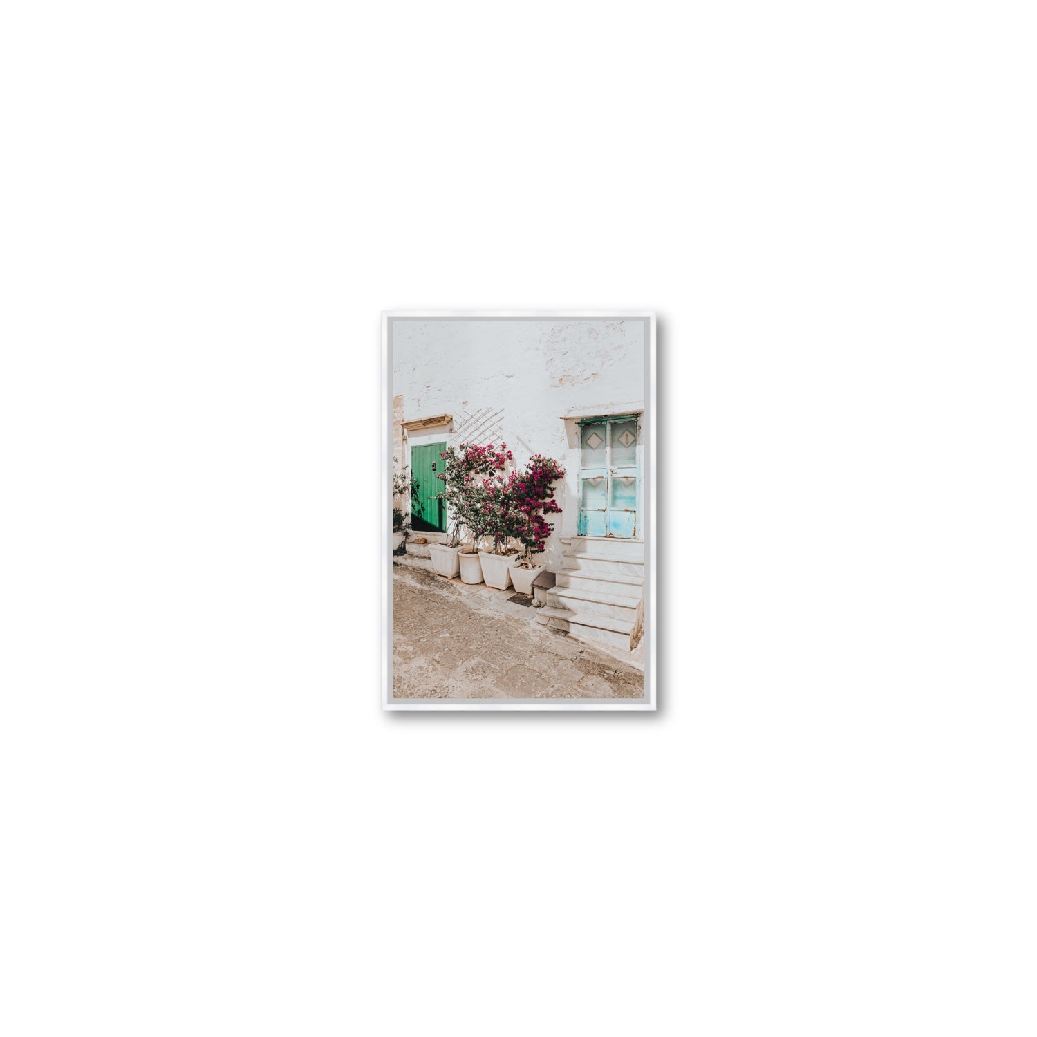 Floral Canvas Puglia Ostuni wall art Small fine art canvas in white float frame
