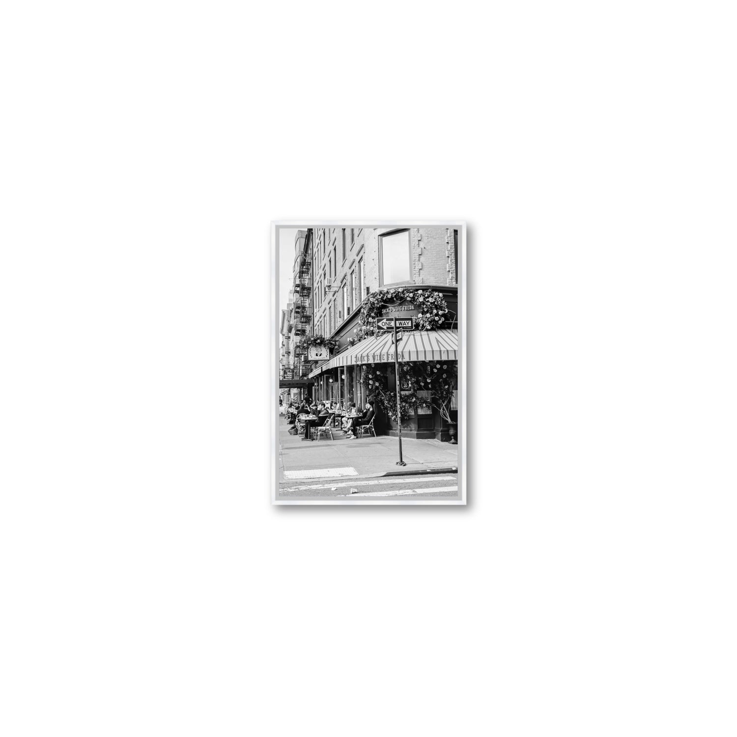 Freda's Feast New York NYC Black & White wall art Small fine art canvas in white float frame