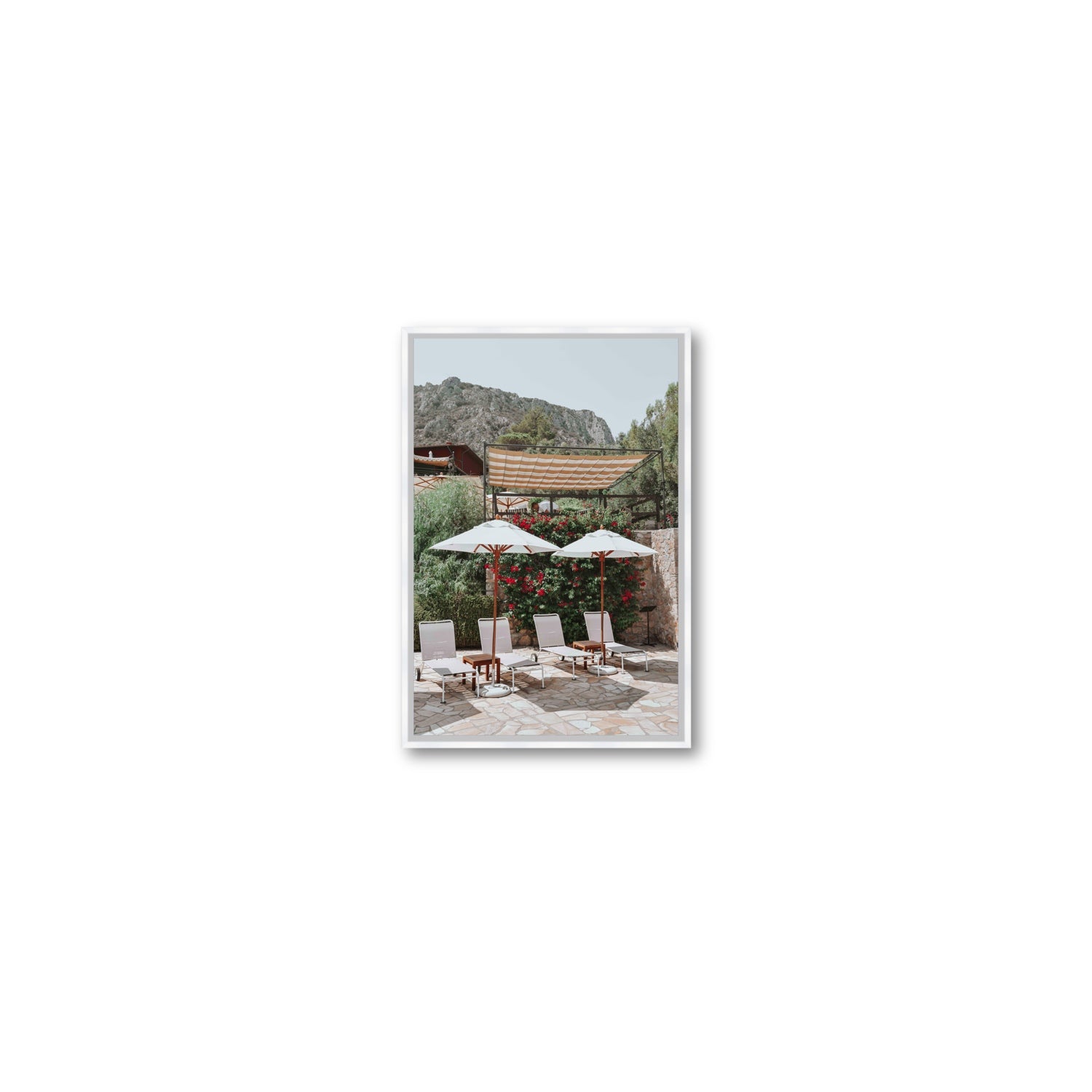 Shades of Leisure Tuscany coastal Italian wall art Small fine art canvas in white float frame