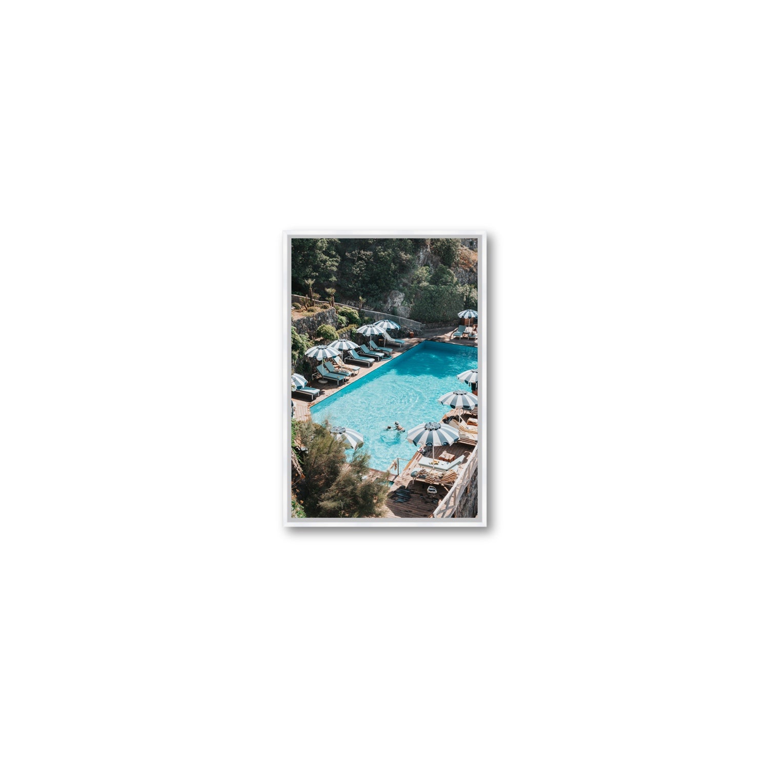 Poolside Paradise fine art print, Ischia, Italy, Small, White Float Frame, Fine Art Canvas