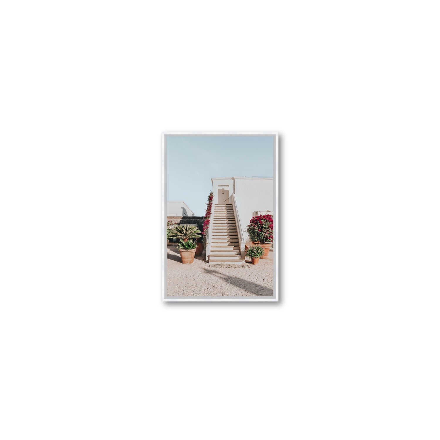 Tranquil Ascent Puglia Italian wall art Small fine art canvas in white float frame