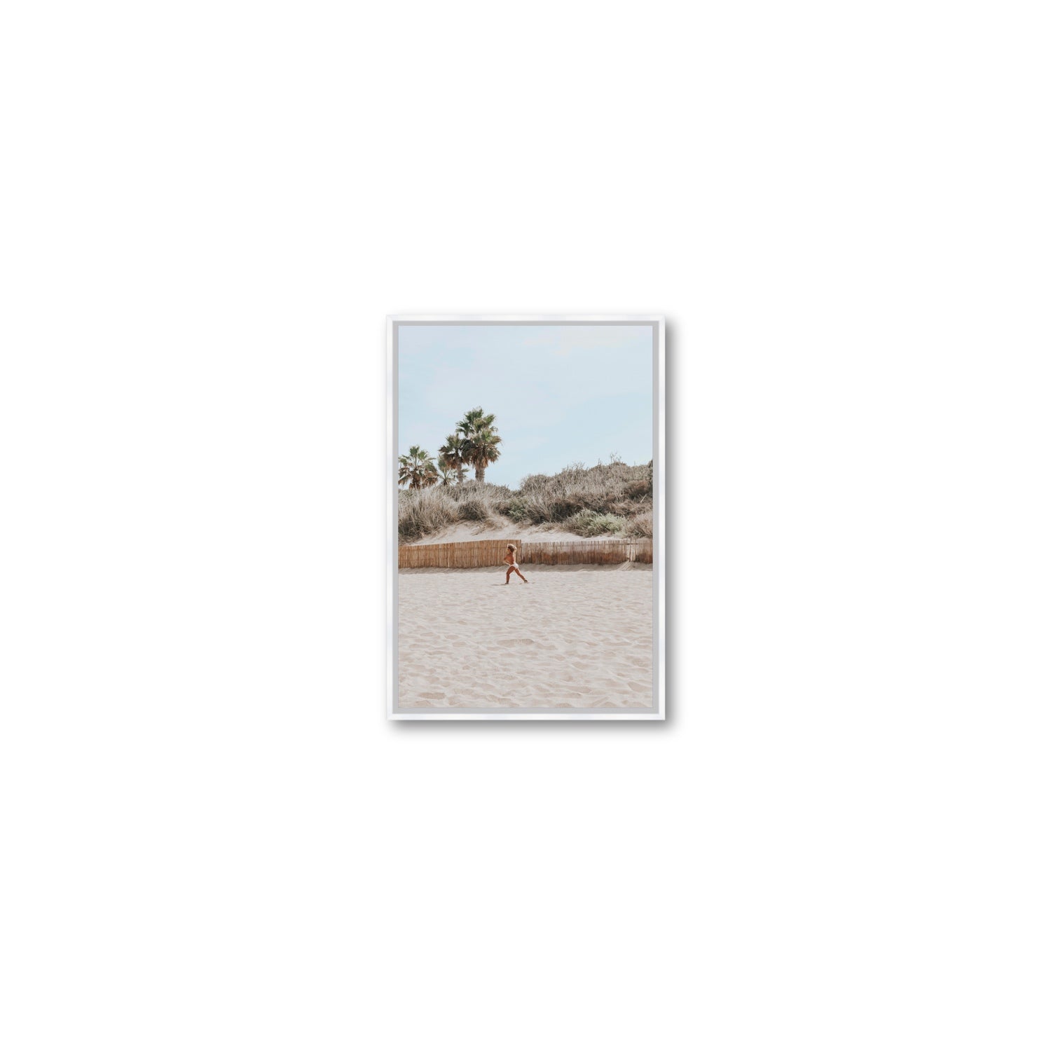 Joyful Sprint Puglia beach coastal fine art print Small fine art canvas in white float frame