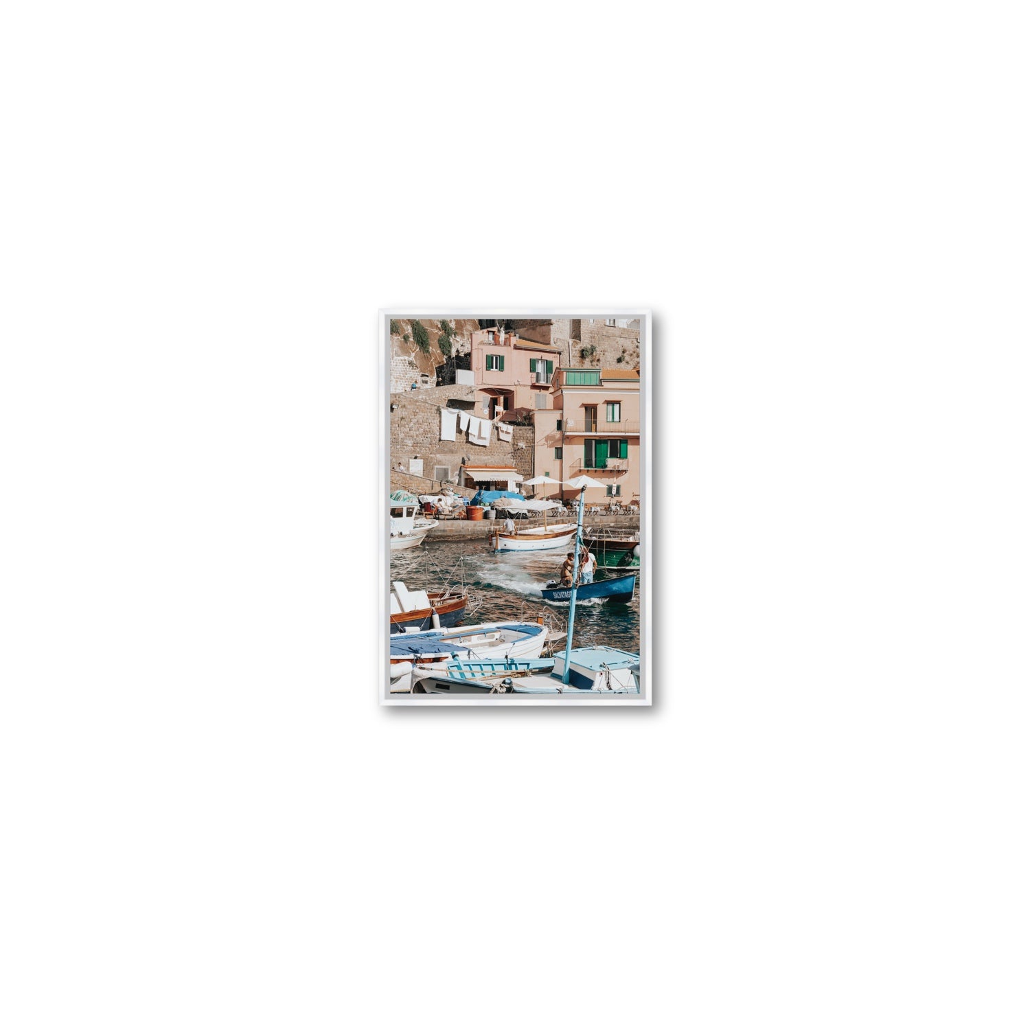 Coastal Carousel fine art print, Sorrento, Italy, Small, White Float Frame, Fine Art Canvas