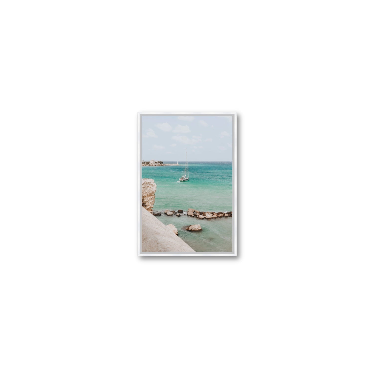 Seafarer's Dream Puglia Seafarer’s Dream coastal wall art Small fine art canvas in white float frame