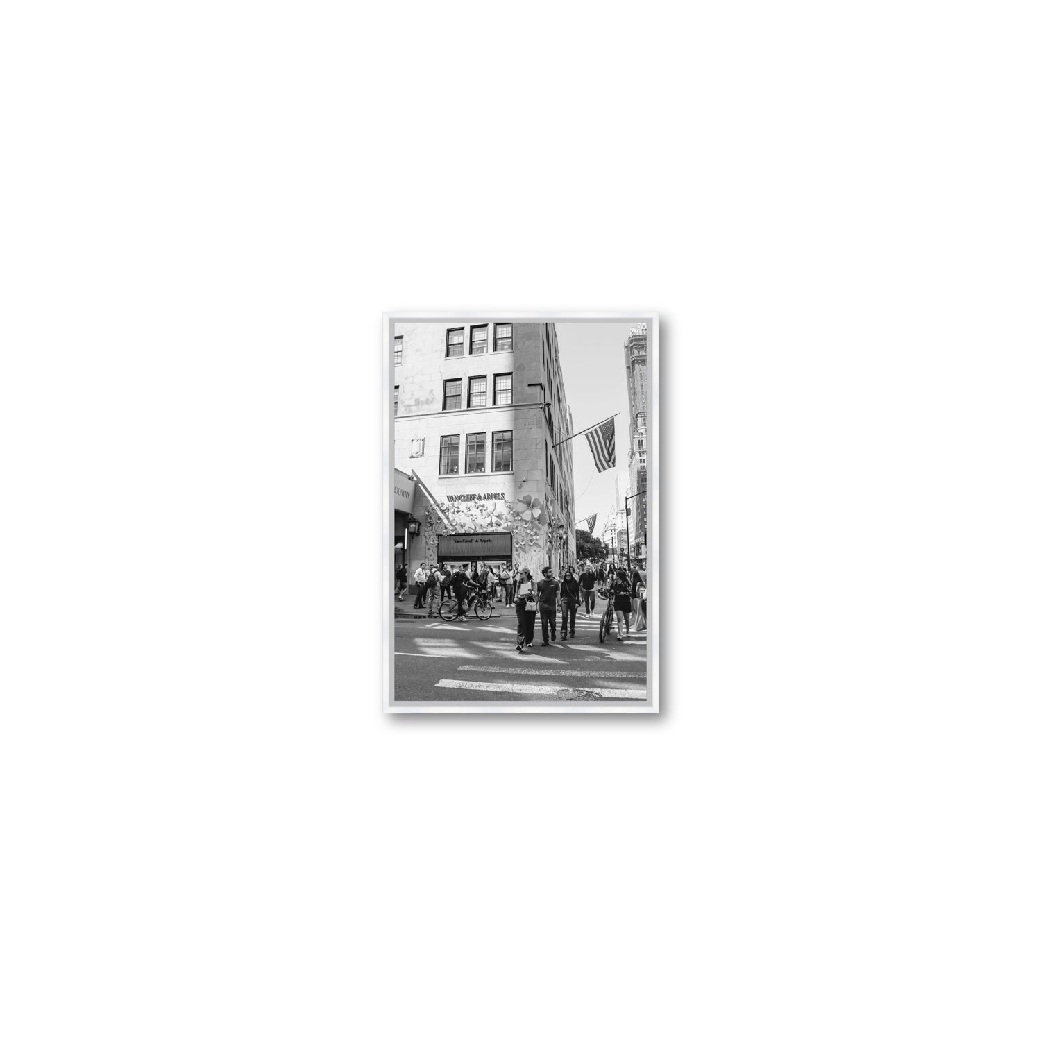 Sidewalk Shuffle New York NYC Black & White wall art Small fine art canvas in white float frame