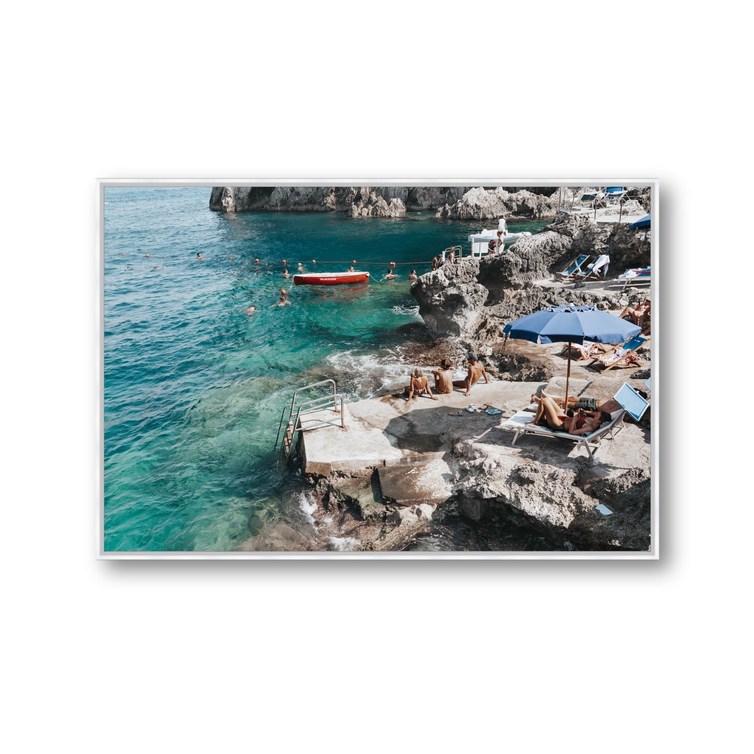 Serenity By The Sea Capri Mediterranean wall art Gallery fine art canvas in white float frame
