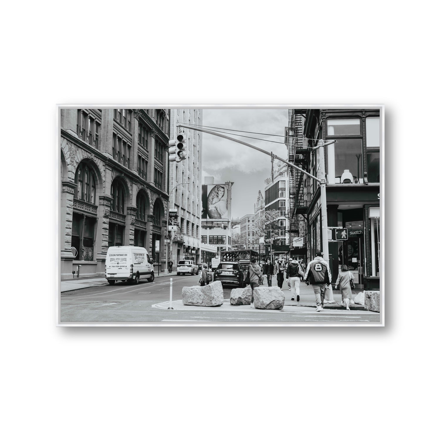 Inkwell Metropolis New York NYC Black & White wall art Gallery fine art canvas in white float frame