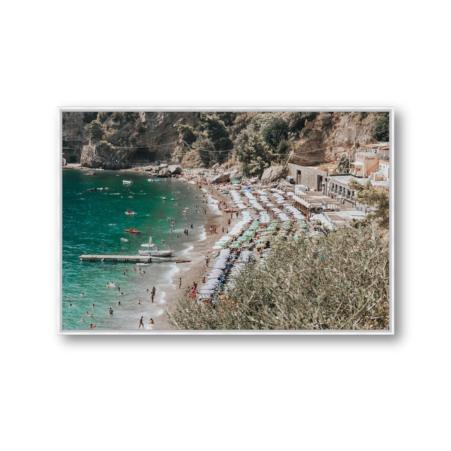 Fornillo Beach fine art print, Positano, Italy, Gallery, White Float Frame, Fine Art Canvas