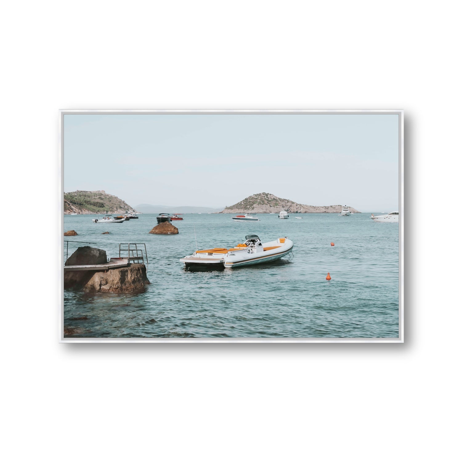The Azure Sea Tuscany coastal Italian wall art Gallery fine art canvas in white float frame