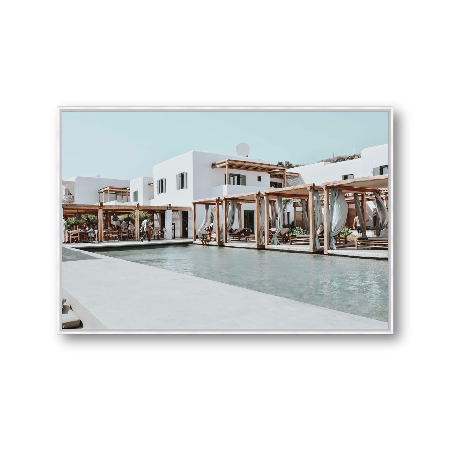 Polytelís Mykonos Greek island wall art Gallery fine art canvas in white float frame