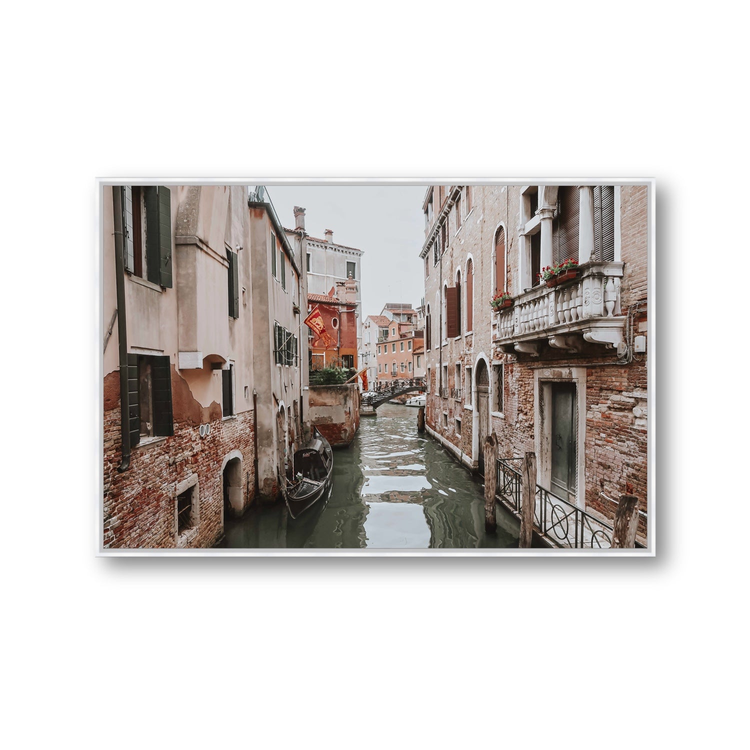 Venetian Gothic Venice Canal Italian wall art Gallery fine art canvas in white float frame