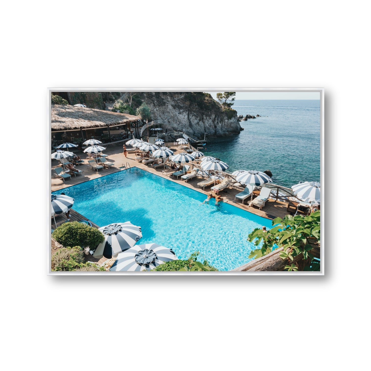 Oceanview Ischia Italian coastal wall art Gallery fine art canvas in white float frame