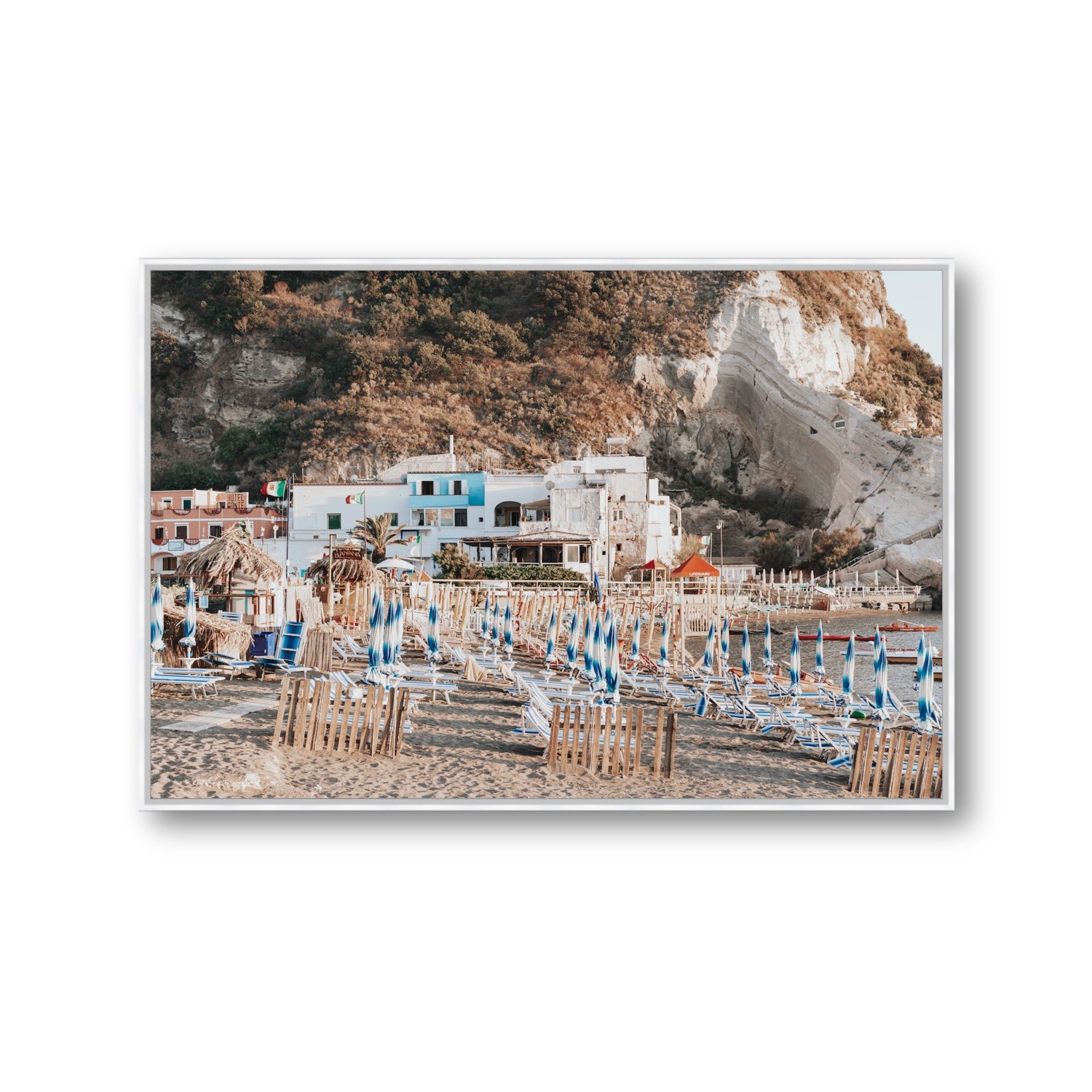 Sant' Angelo Ischia Italian coastal wall art Gallery fine art canvas in white float frame