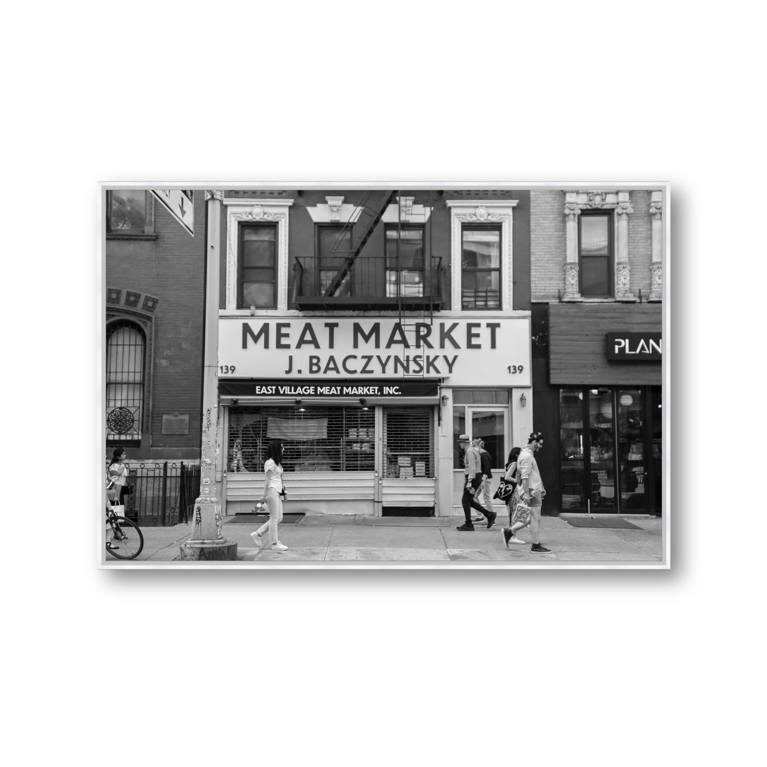 Meat District New York NYC Black & White wall art Gallery fine art canvas in white float frame