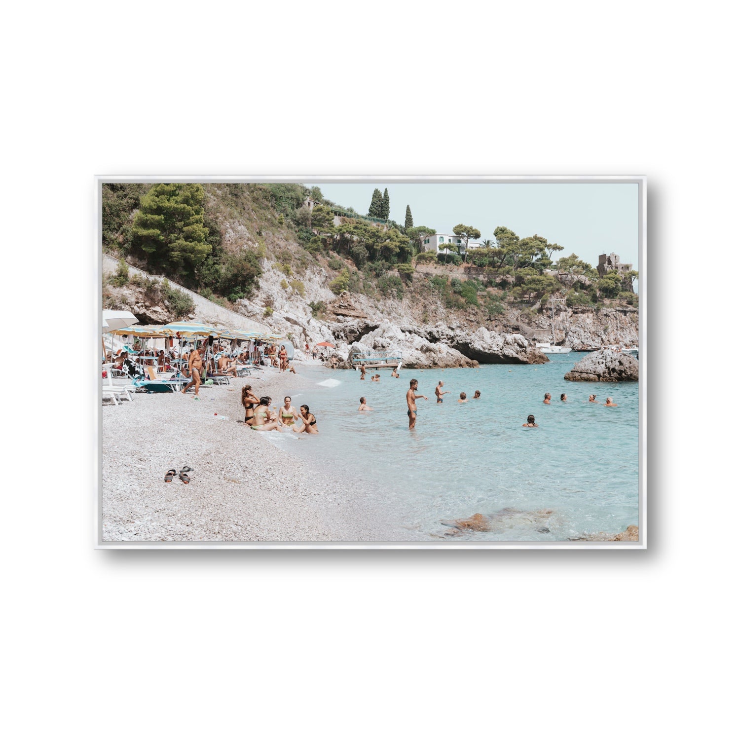 La Vacanza Amalfi Mediterranean wall art Gallery fine art canvas in white float frame