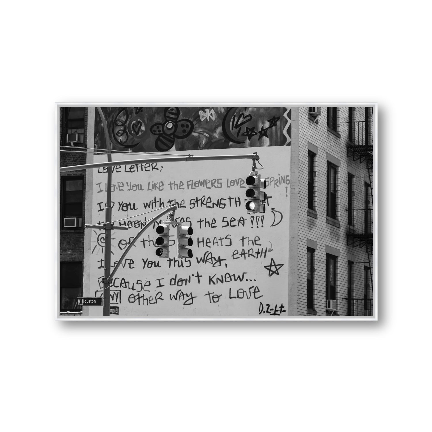 Love Letter New York NYC Black & White wall art Gallery fine art canvas in white float frame