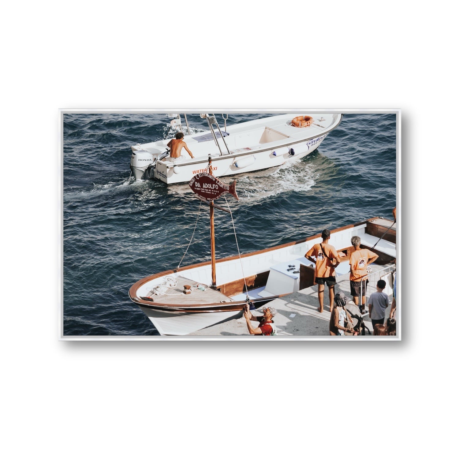 Water Taxi Positano wall art Gallery fine art canvas in white float frame