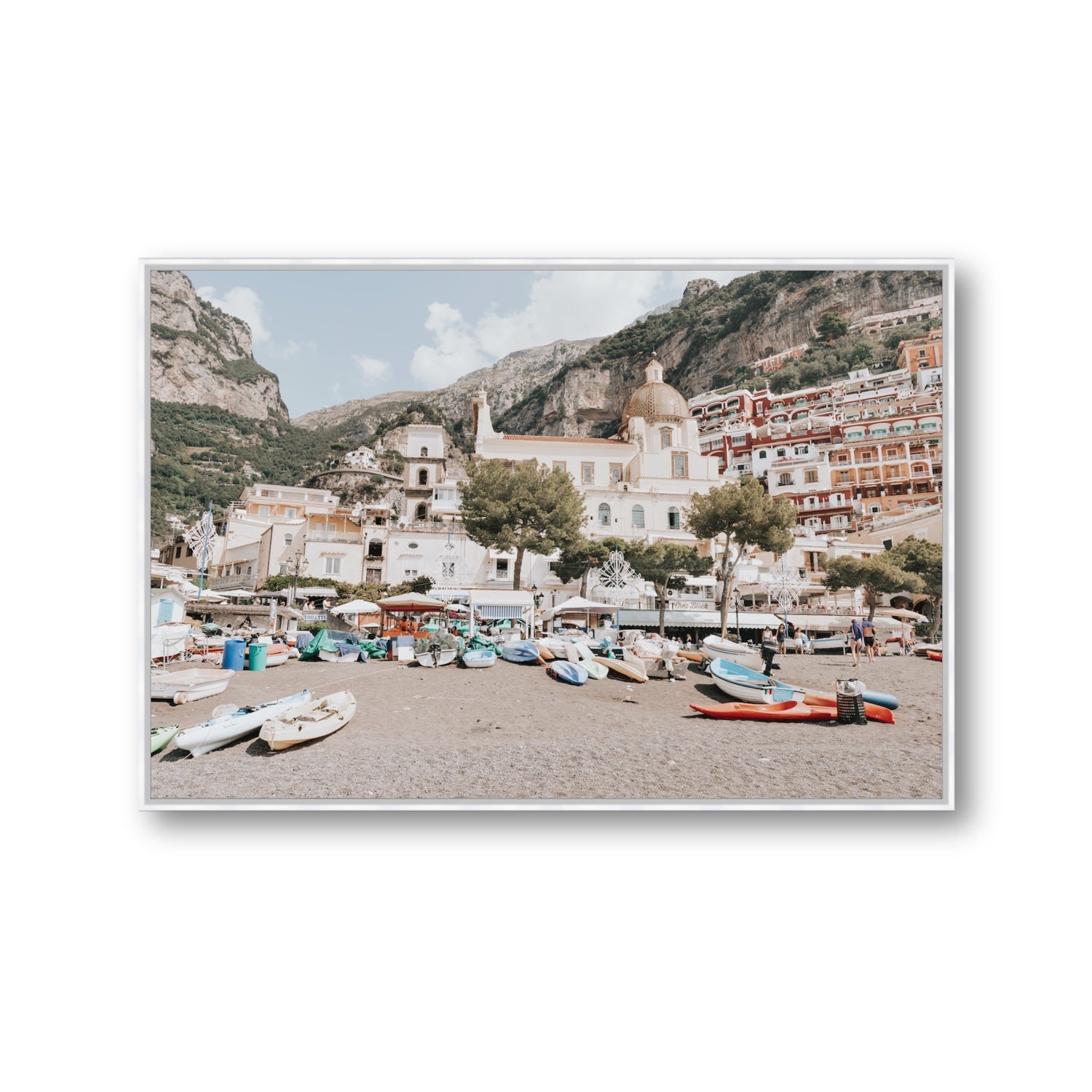 Pastel Paradise fine art print, Positano, Italy, Gallery, White Float Frame, Fine Art Canvas