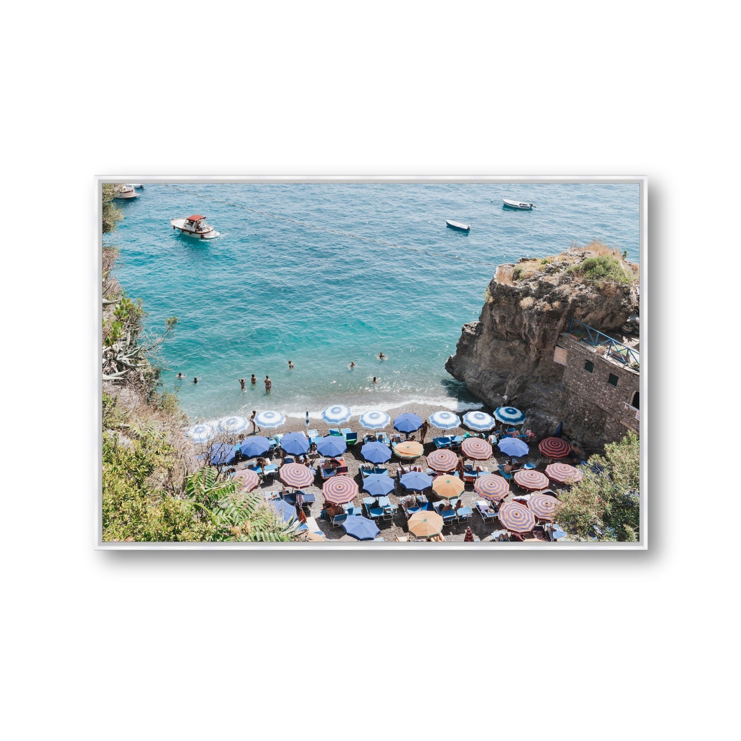 The Cove fine art print, Positano, Italy, Gallery, White Float Frame, Fine Art Canvas