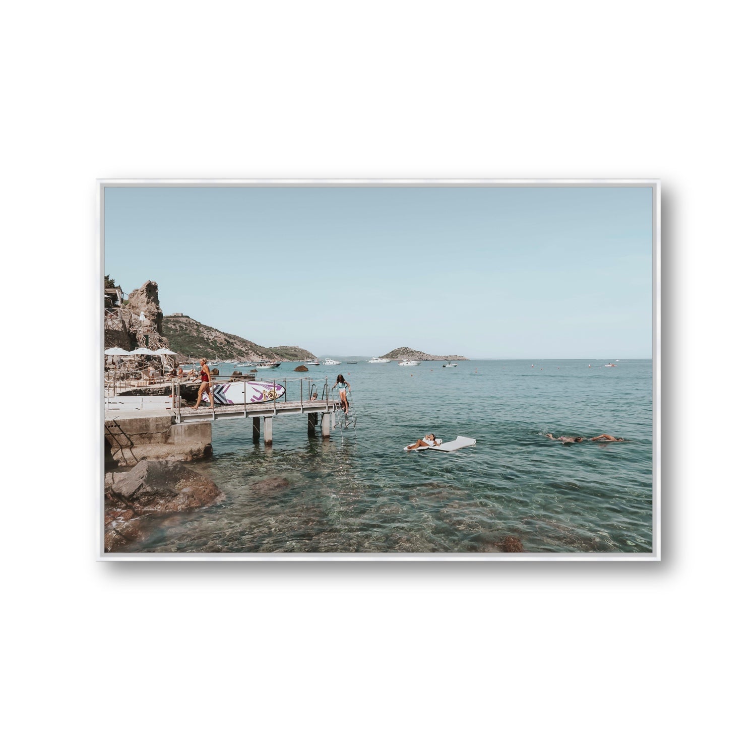 Retro Glamour Tuscany coastal Italian wall art Gallery fine art canvas in white float frame