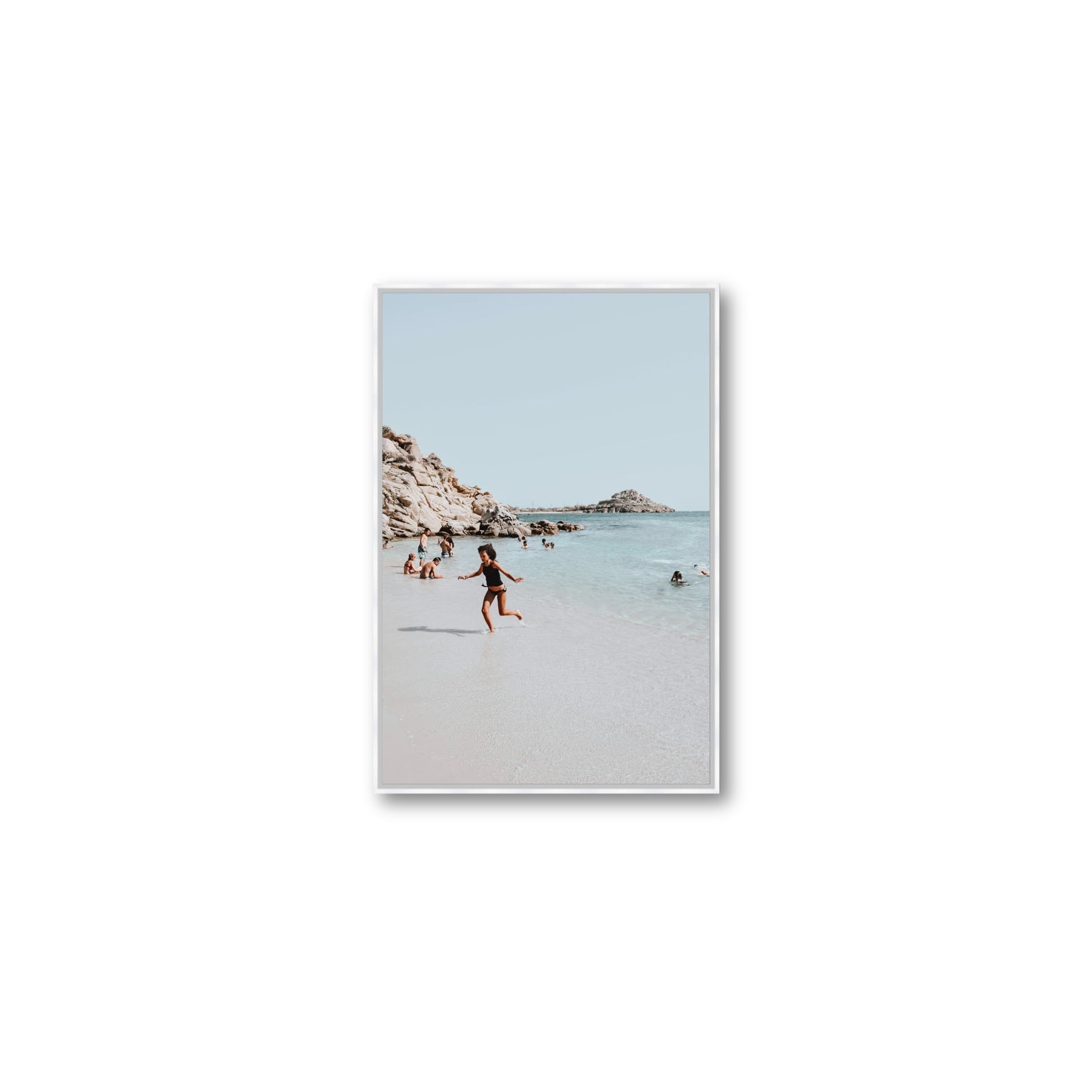 Skipping Angel Mykonos Greek island decor wall art Medium fine art canvas in white float frame