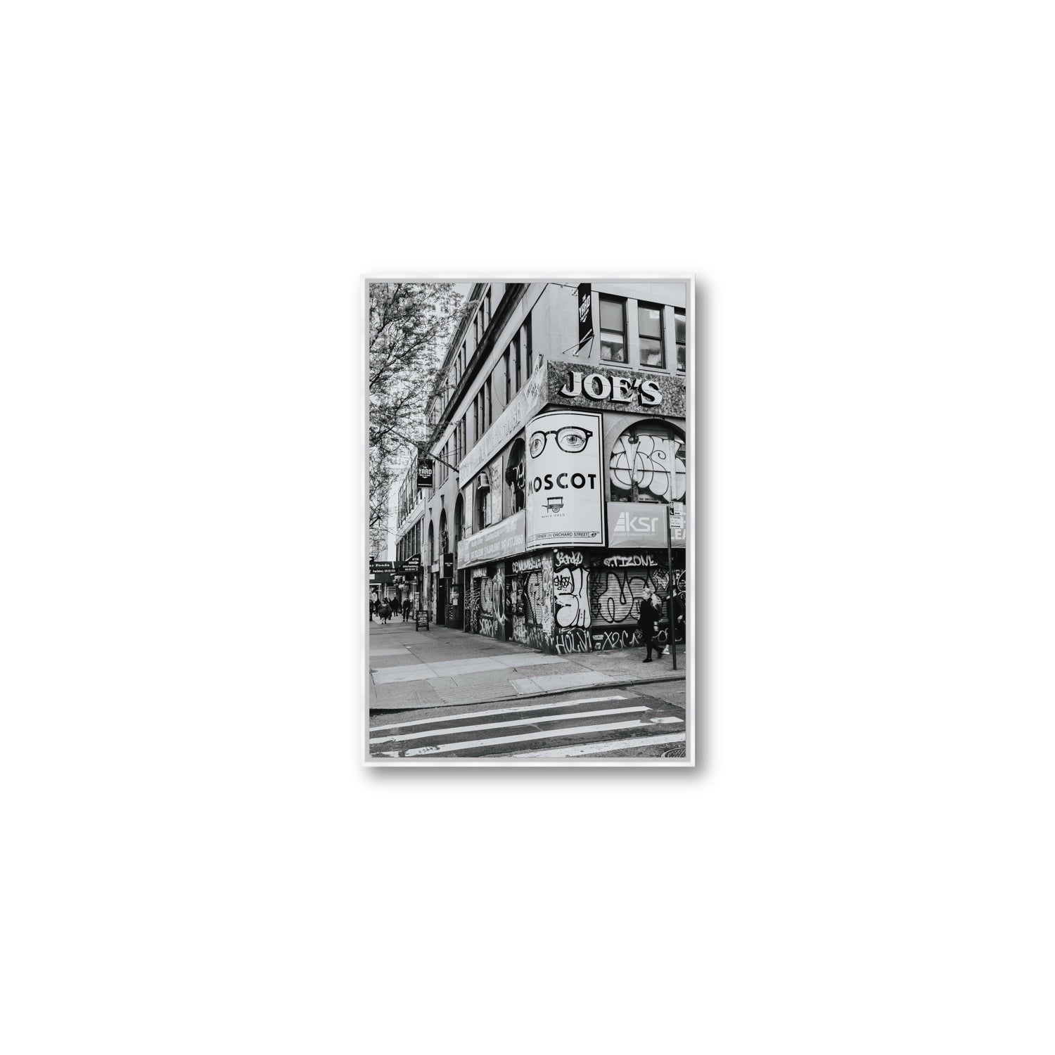 Lower East Side Murals New York NYC Black & White wall art Medium fine art canvas in white float frame