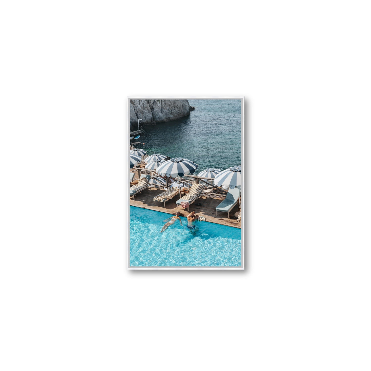 I'm Busy Ischia Italian coastal Mediterranean wall art Medium fine art canvas in white float frame