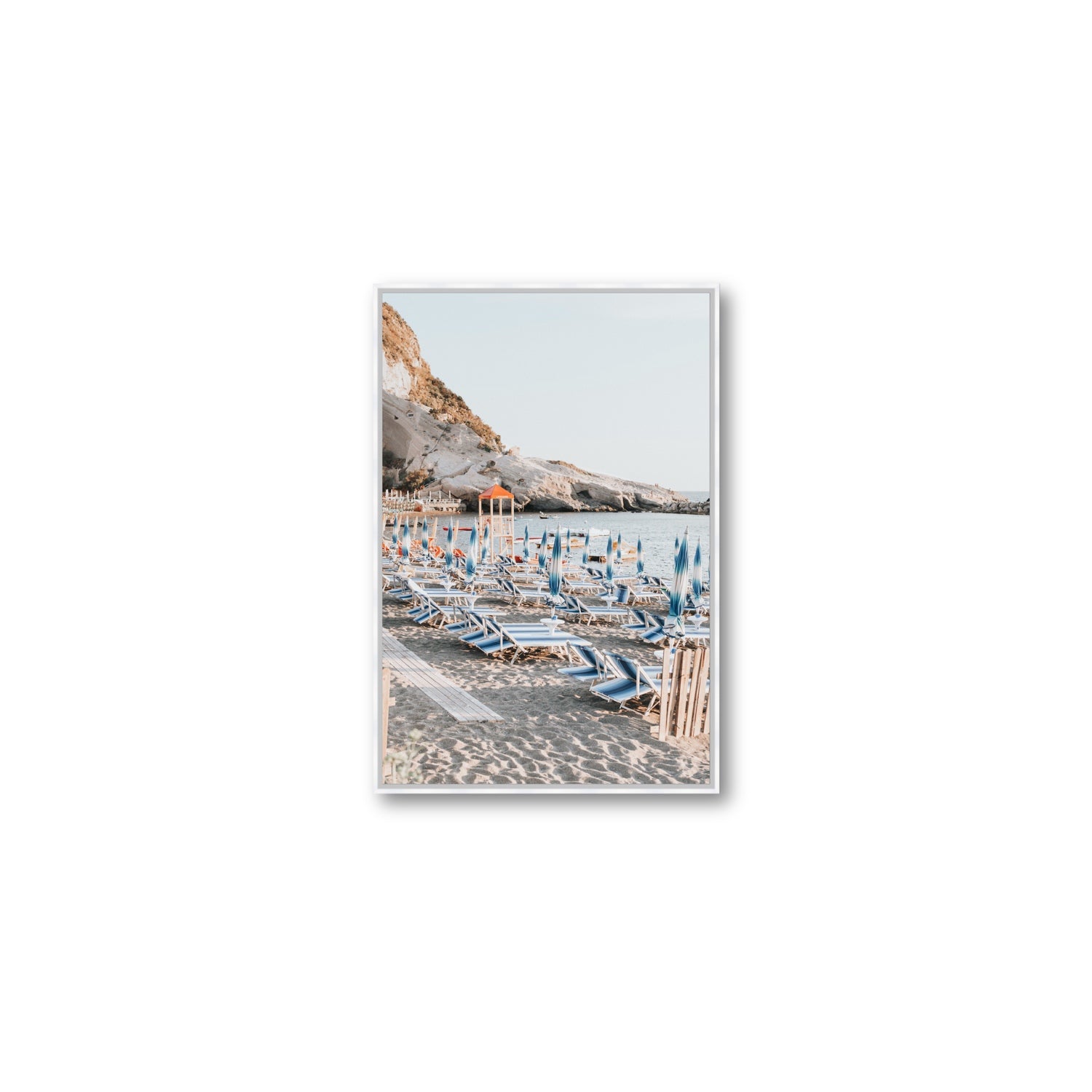 The Golden Hour Ischia Italian coastal wall art Medium fine art canvas in white float frame