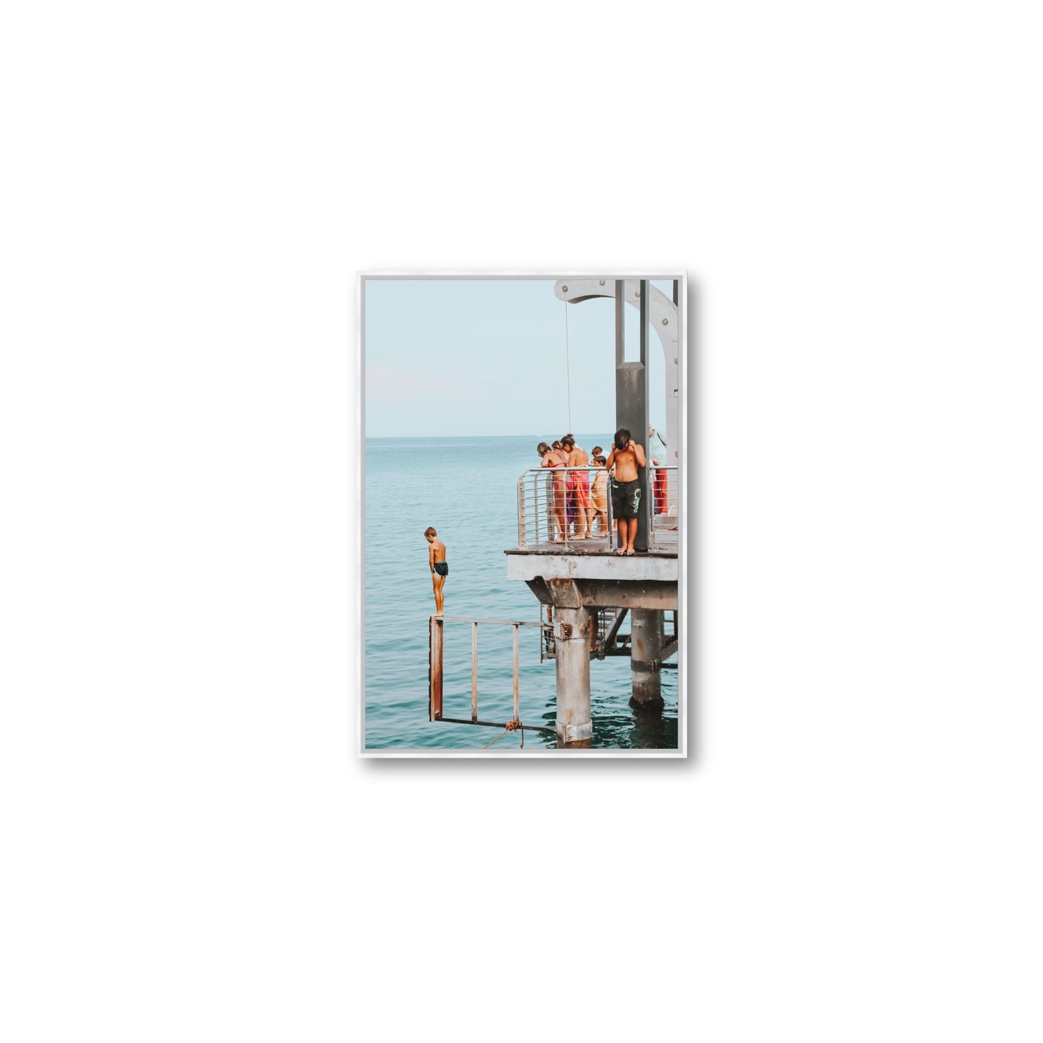 Golden Boy Alassio coastal decor wall art Medium fine art canvas in white float frame