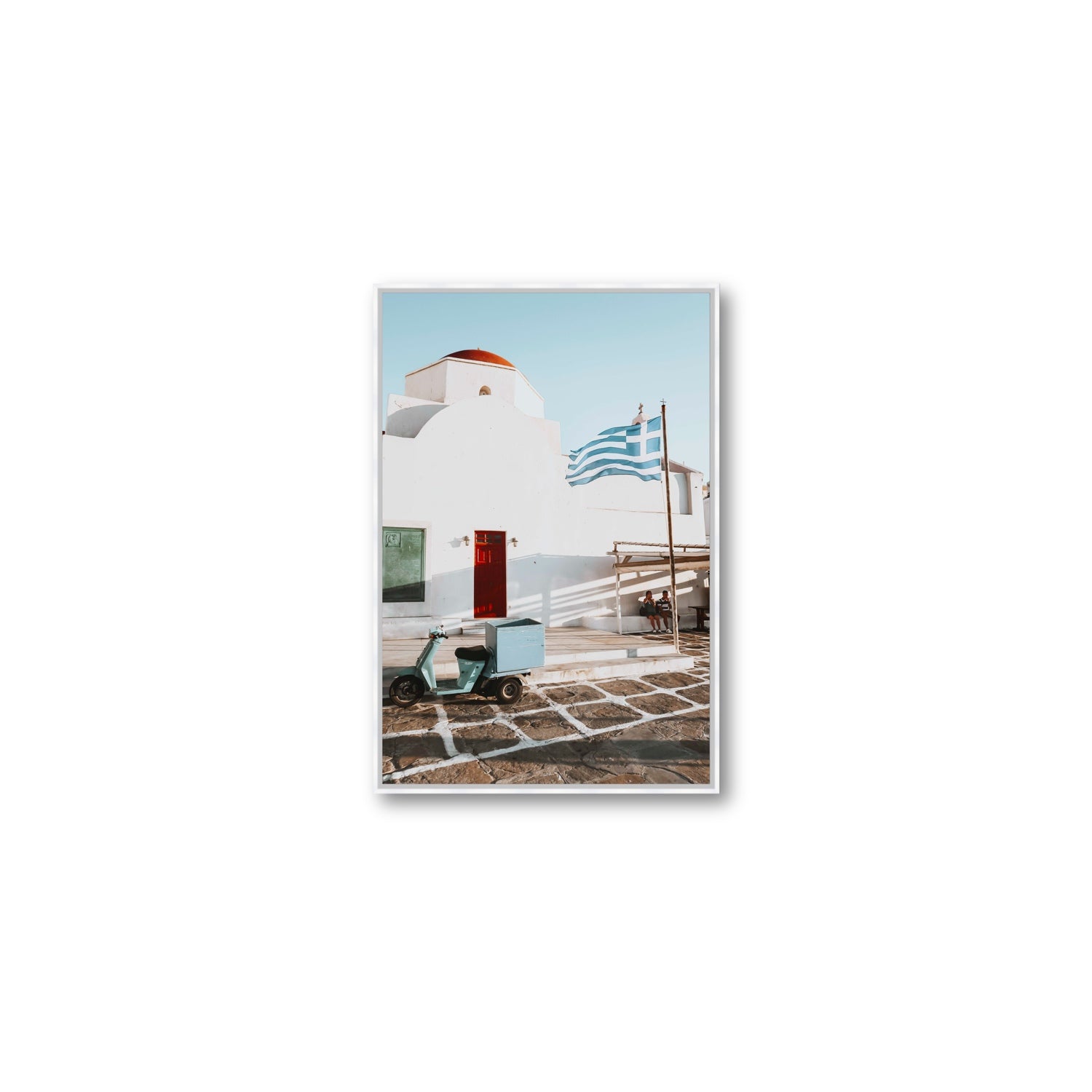 Mykonos Postcard fine art print, Mykonos, Greece, Medium, White Float Frame, Fine Art Canvas
