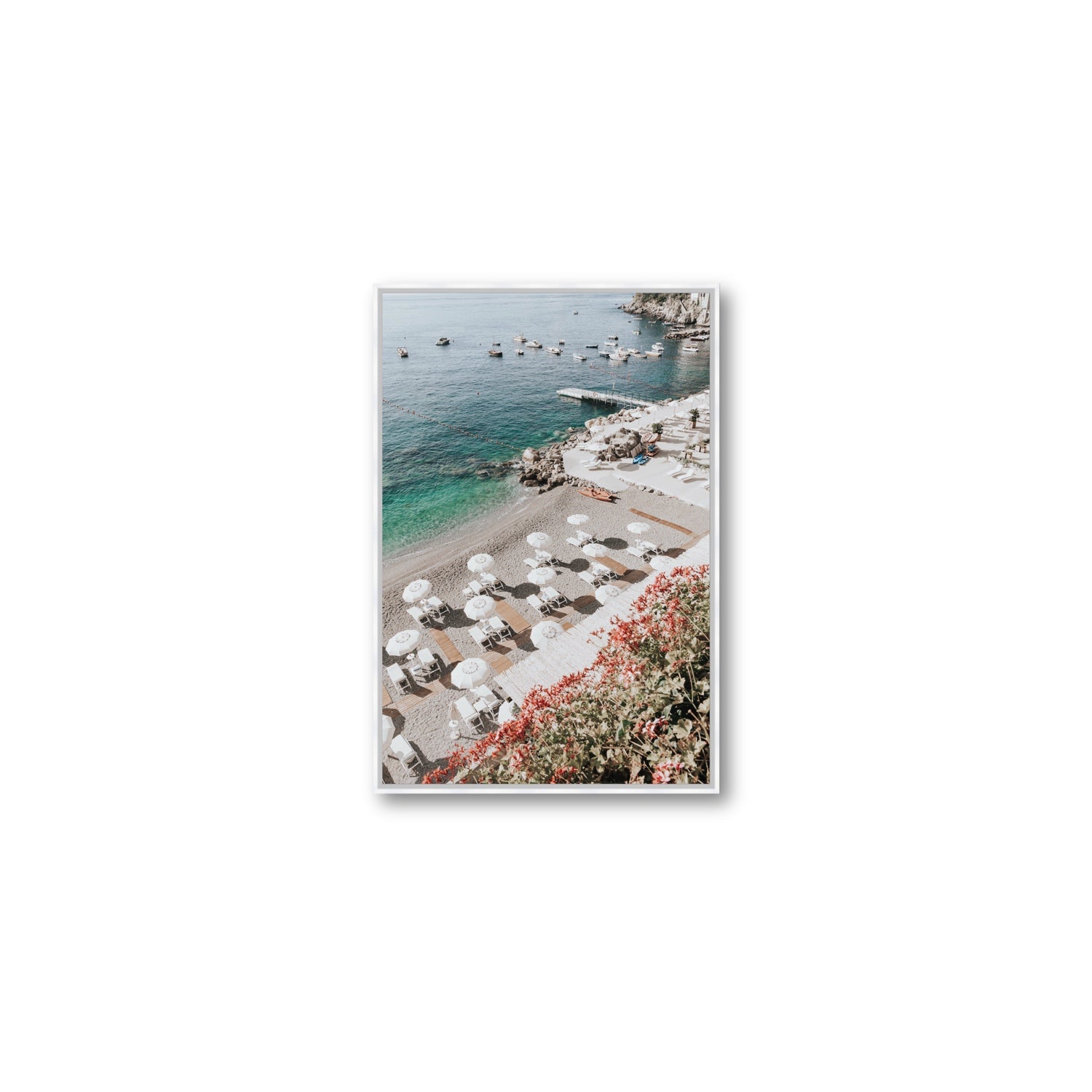 Tranquil Oasis Amalfi coastal wall art Medium fine art canvas in white float frame